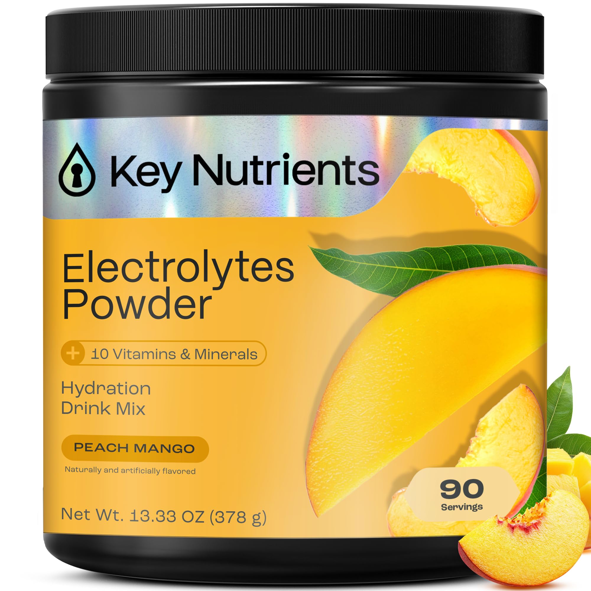 KEY NUTRIENTS Multivitamin Electrolytes Powder No Sugar – Tropical Peach Mango Hydration, 90 Servings, Made in USA