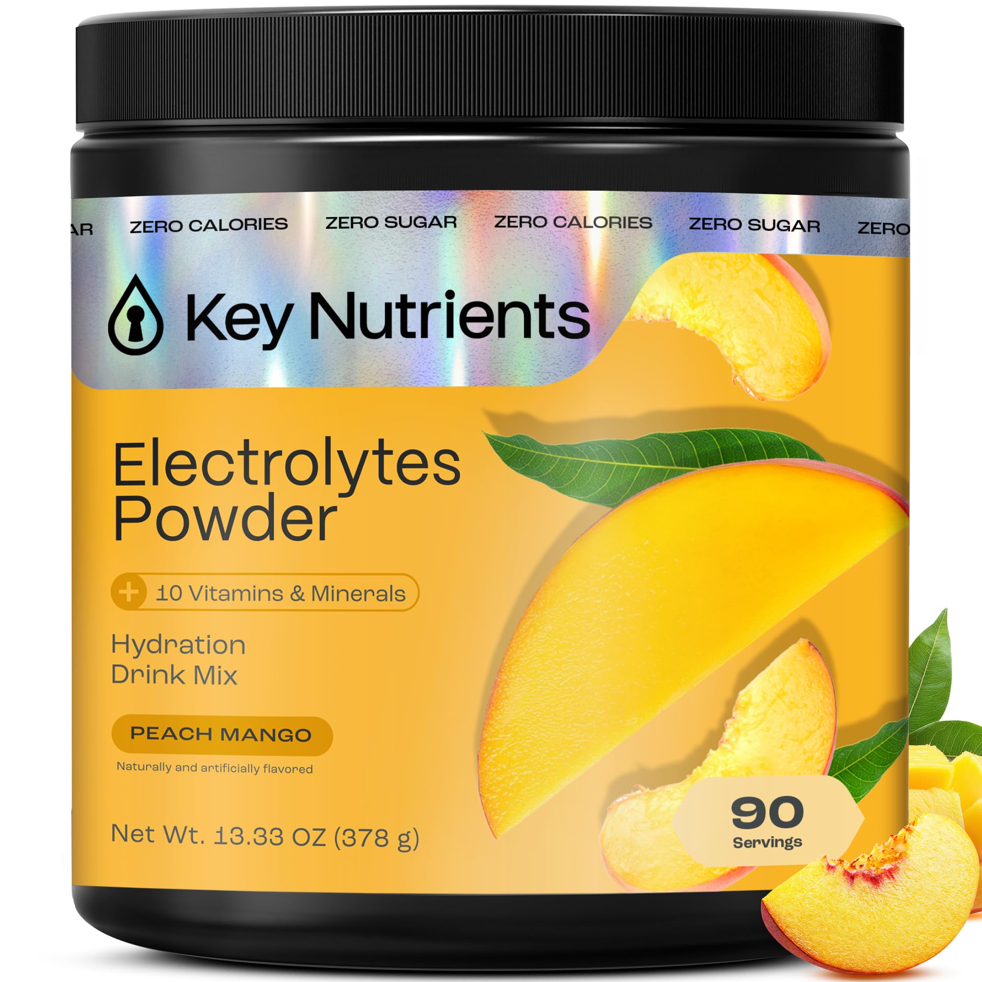 KEY NUTRIENTS Multivitamin Electrolytes Powder No Sugar – Tropical Peach Mango Hydration, 90 Servings, Made in USA