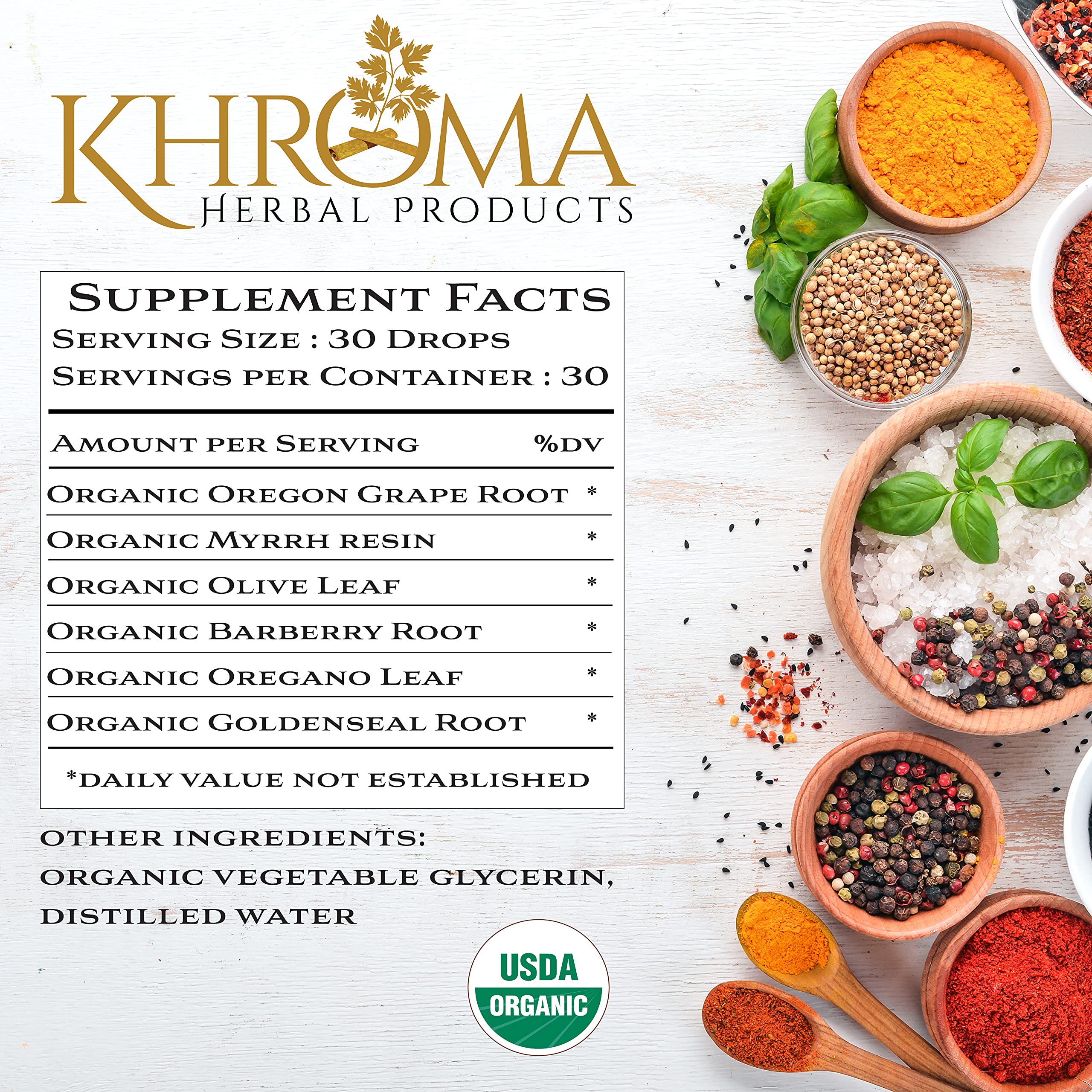 Khroma Herbal Yeast X - Organic Yeast Support | 30 Servings in a 2 oz Glass Bottle