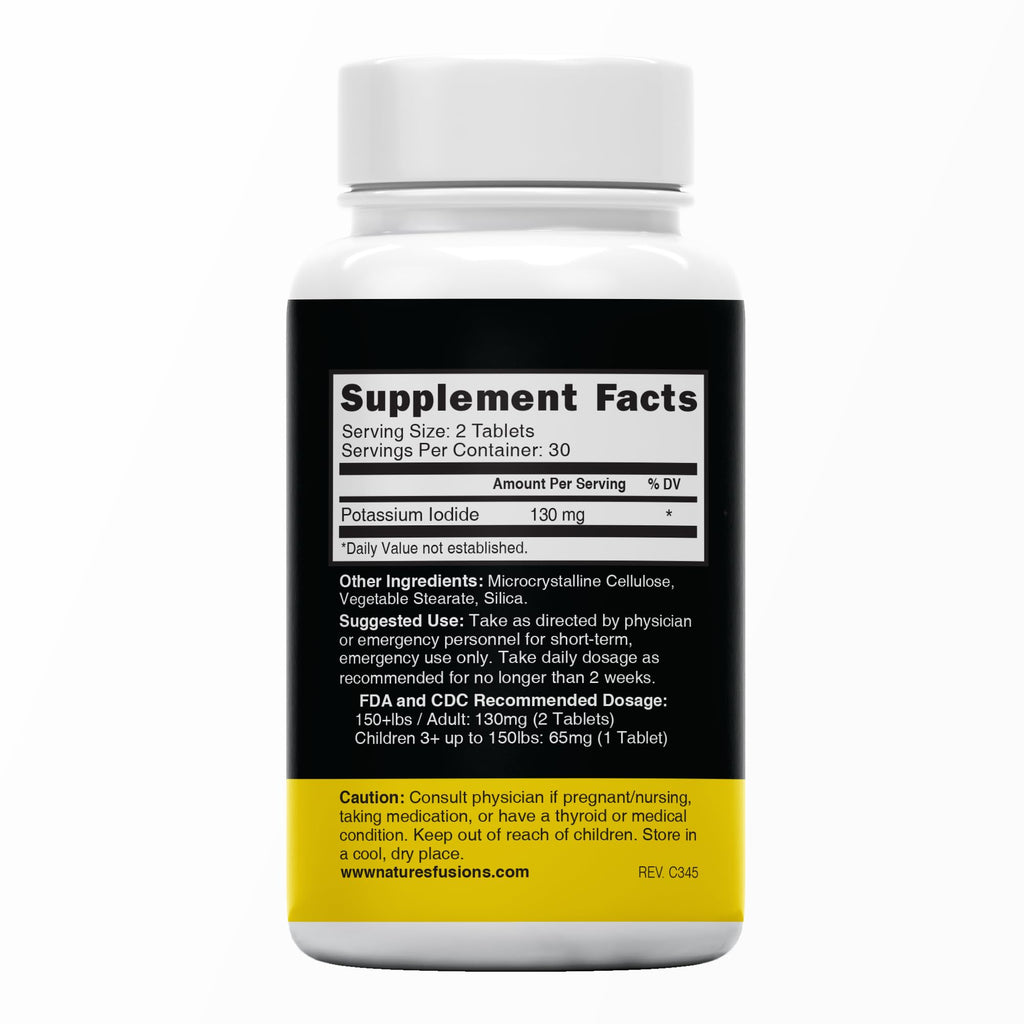 Nature's Fusions Potassium Iodide Tablets 130 mg – 300-Count (5x60) – Emergency Prep KI Pills