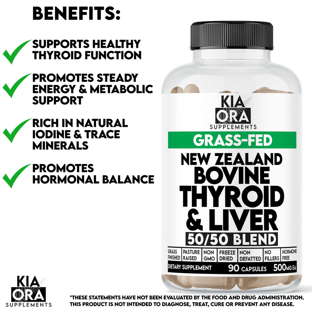 KIA ORA Grass-Fed Bovine Thyroid with Liver Supplement | 90 Capsules | NZ Sourced