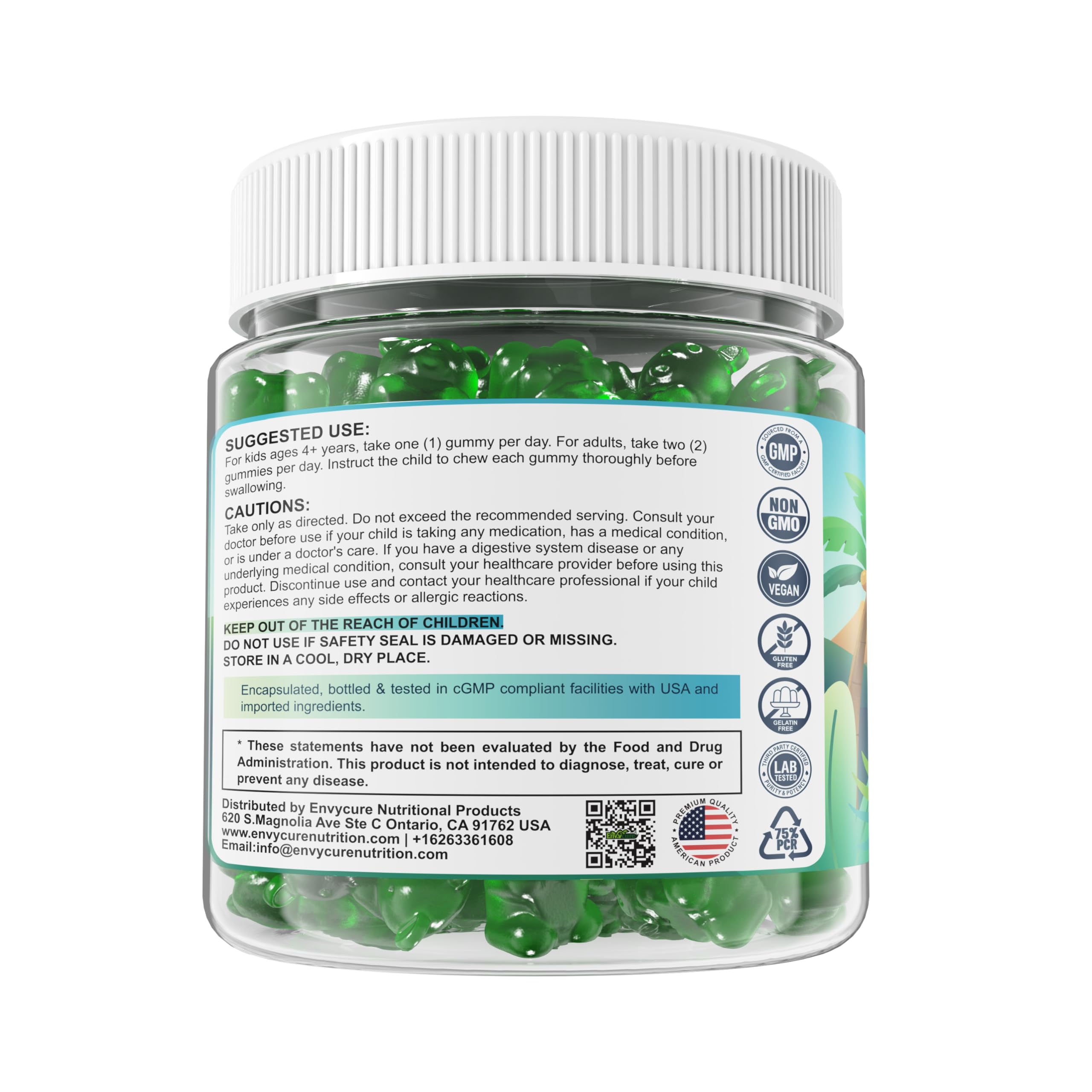 EnvyCure Zeolite Detox Gummies – Sugar-Free, Spirulina & Chlorella, for Kids & Adults – 120 Count