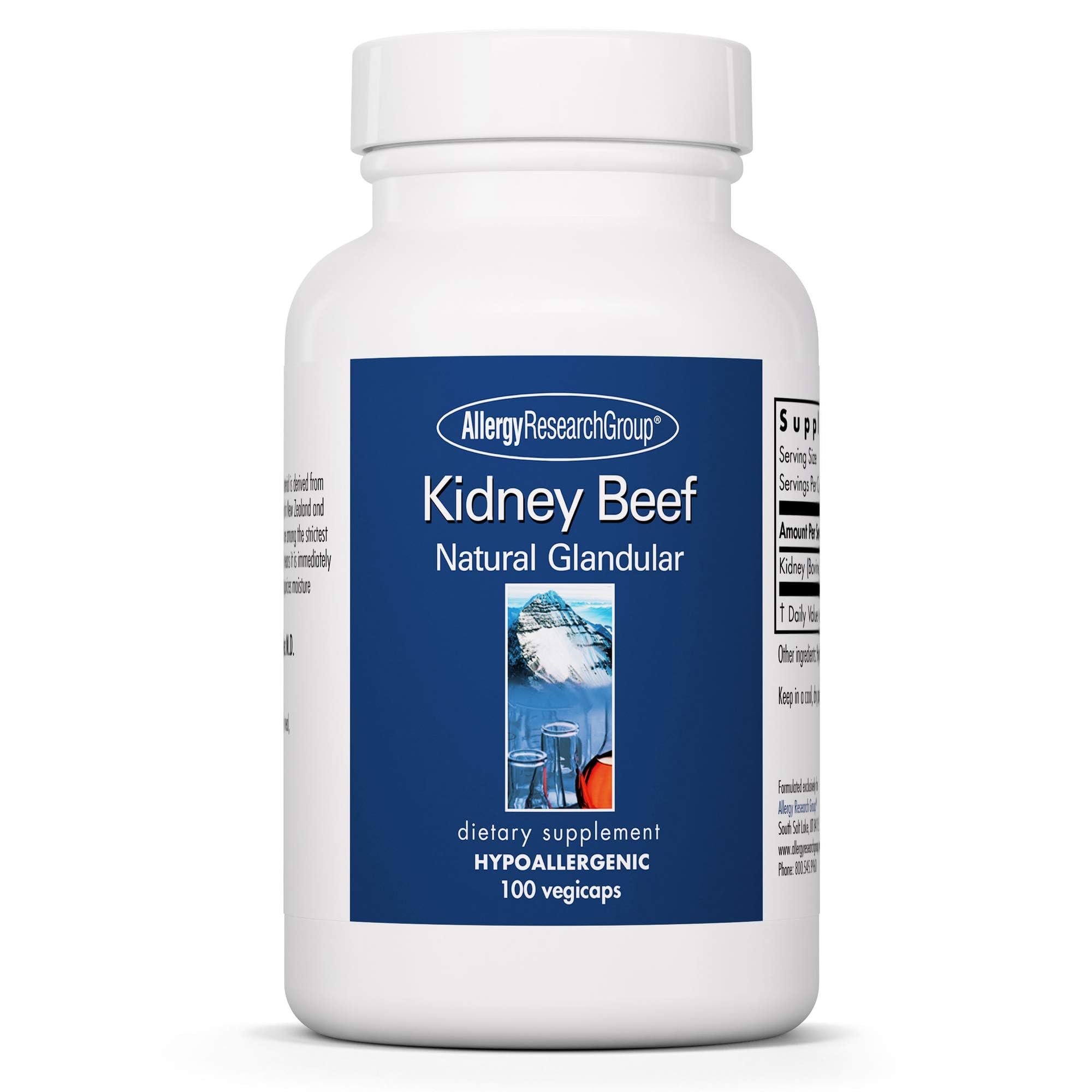 Allergy Research Group Kidney Beef Supplement - Natural Glandular, Freeze-Dried, 100 Count