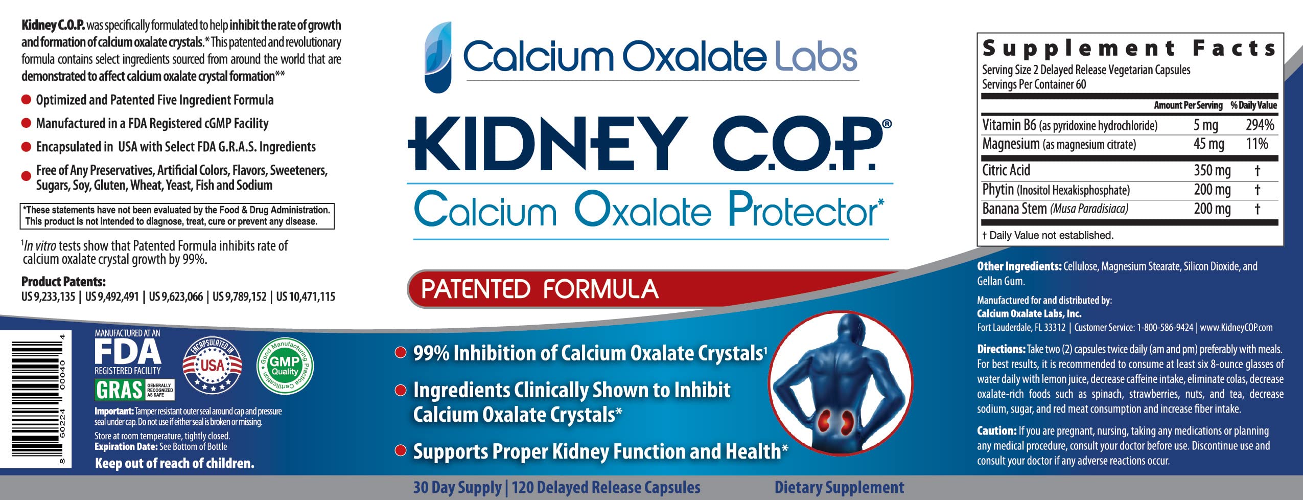 KIDNEY C.O.P. Calcium Oxalate Protector 120 Capsules — Kidney Stone Support (6 Pack)