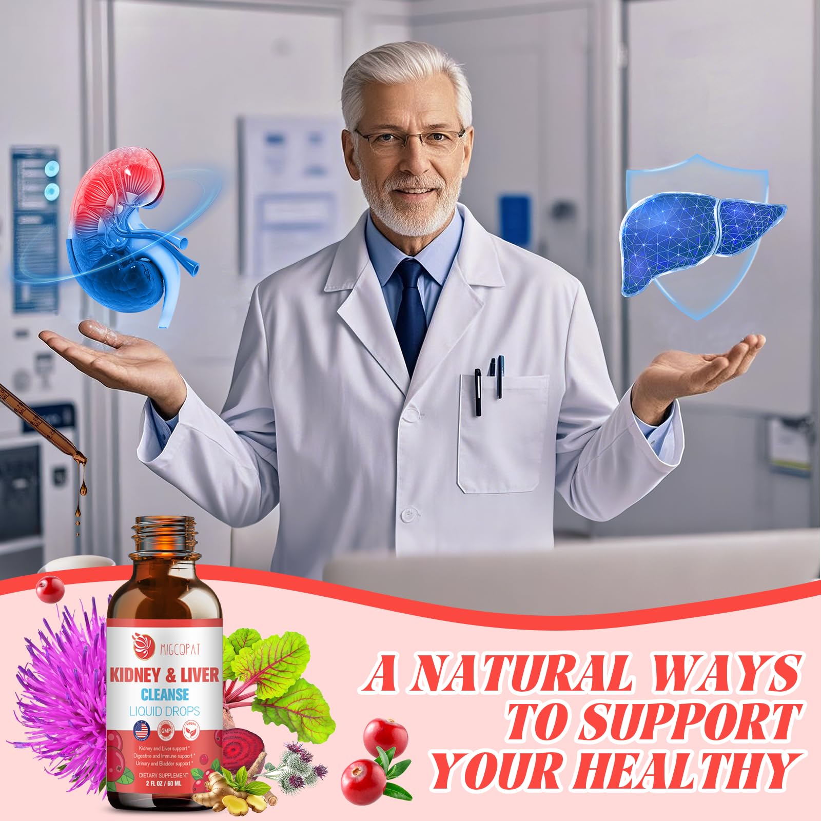 Kidney & Liver Cleanse Detox & Repair Drops – 2 Pack (60ml Each) | Cranberry & Milk Thistle