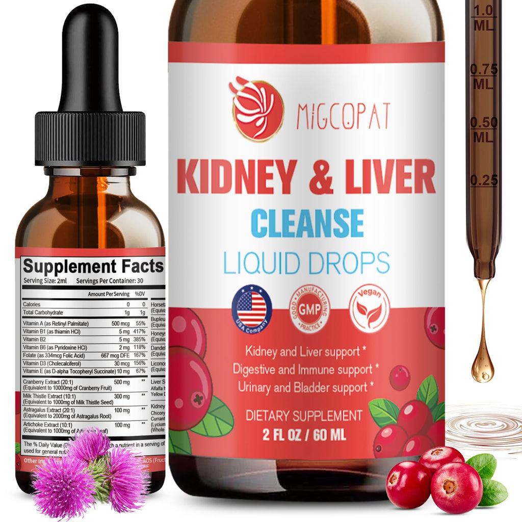 Kidney & Liver Cleanse Detox & Repair Drops – Cranberry, Milk Thistle & Artichoke (60ml) | Natural Herbal Supplement