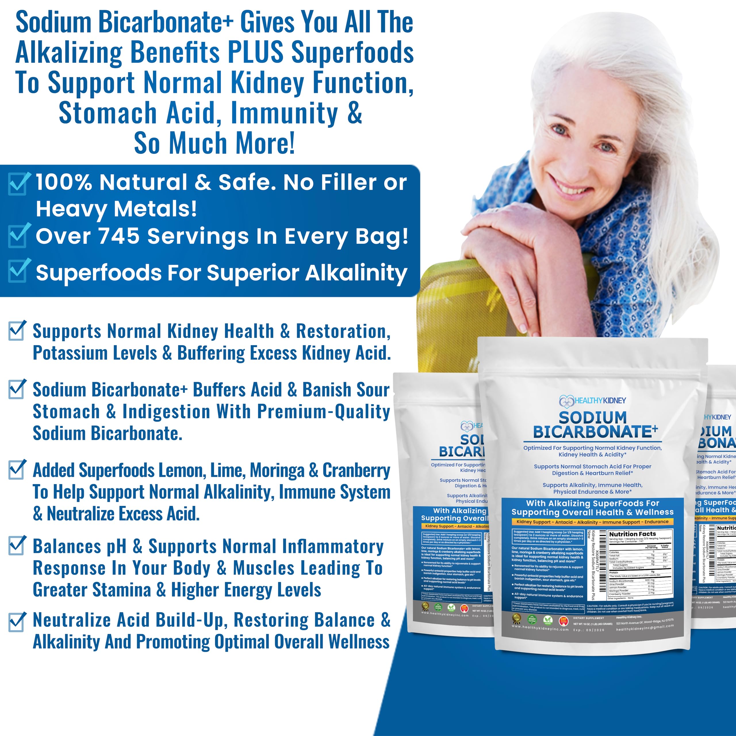 Kidney Restore Organic Sodium Bicarbonate Alkaline Supplement – Kidney Support & Digestive Comfort