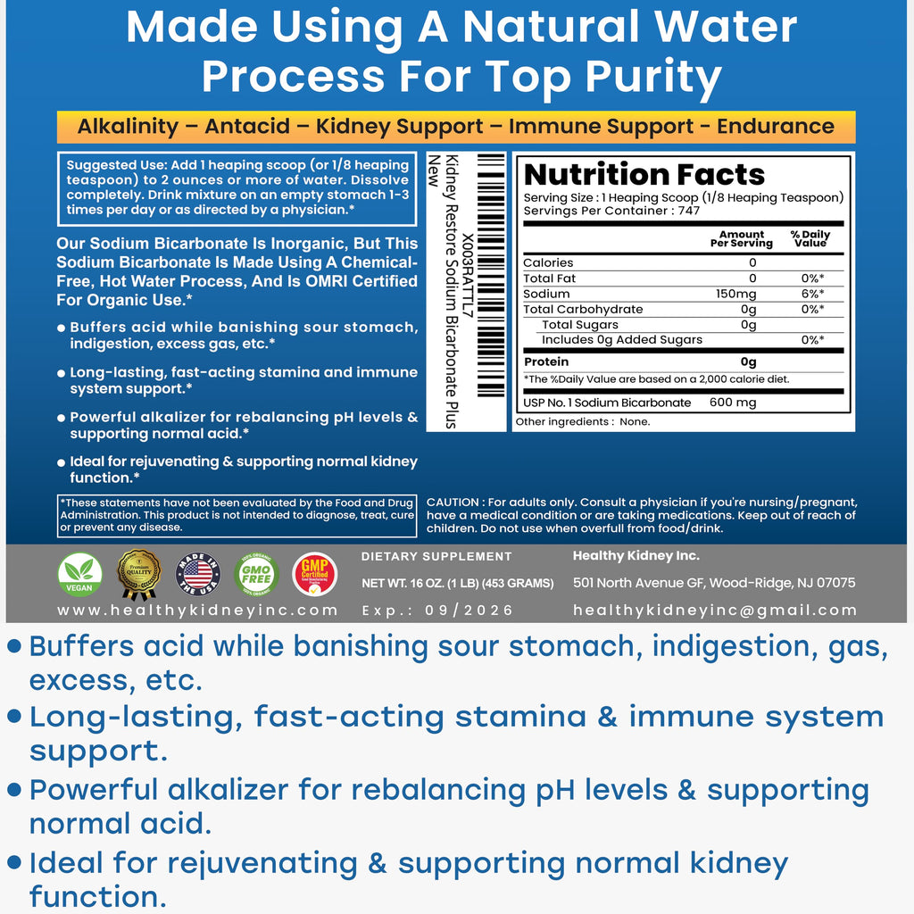 Kidney Restore Nature’s Sodium Bicarbonate — Aluminum-Free Organic Baking Soda
