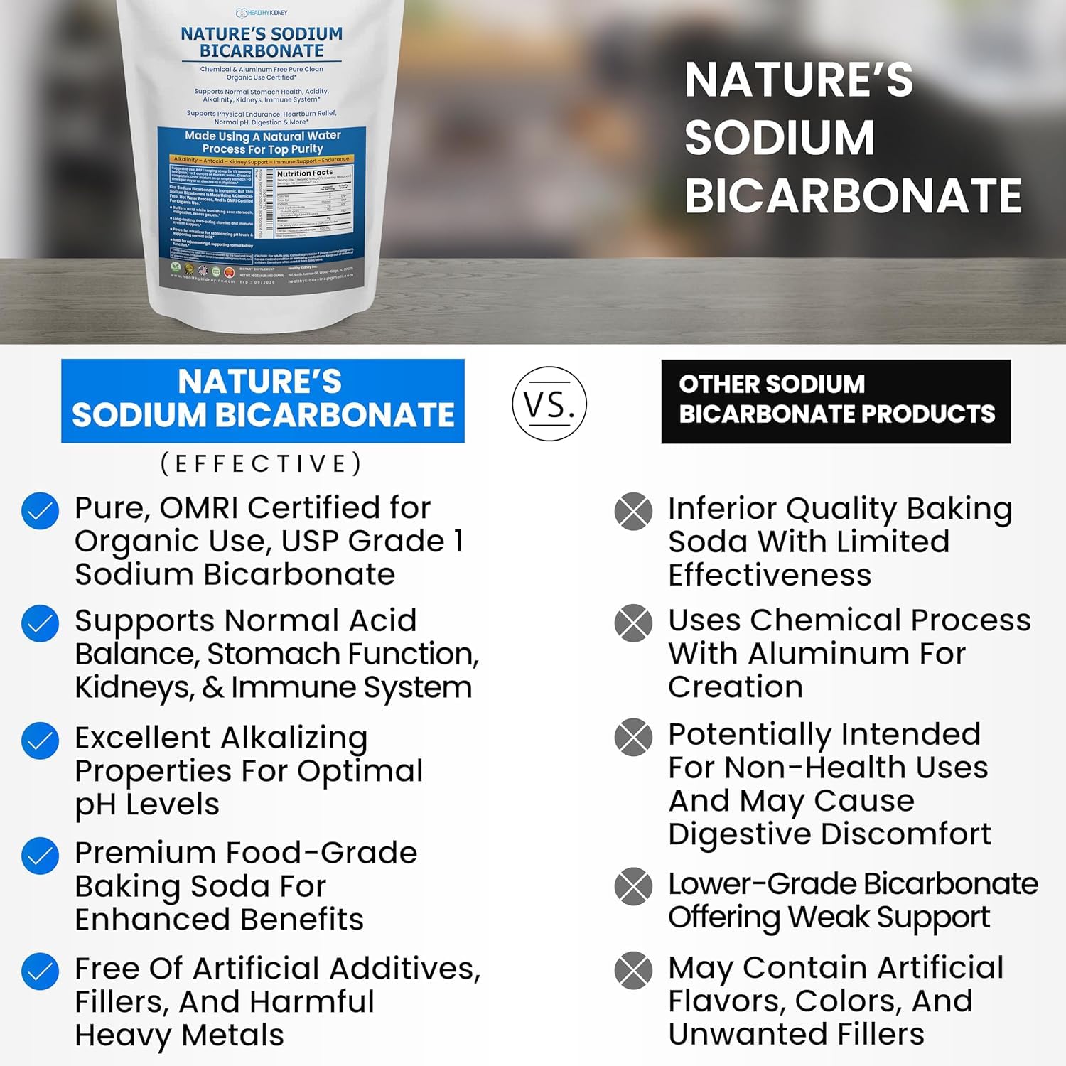 Kidney Restore Nature’s Sodium Bicarbonate - Aluminum-Free Organic Baking Soda (2 lb)