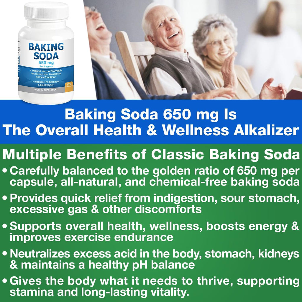 Kidney Restore Natural Baking Soda Capsules 650 mg – Aluminum-Free Sodium Bicarbonate