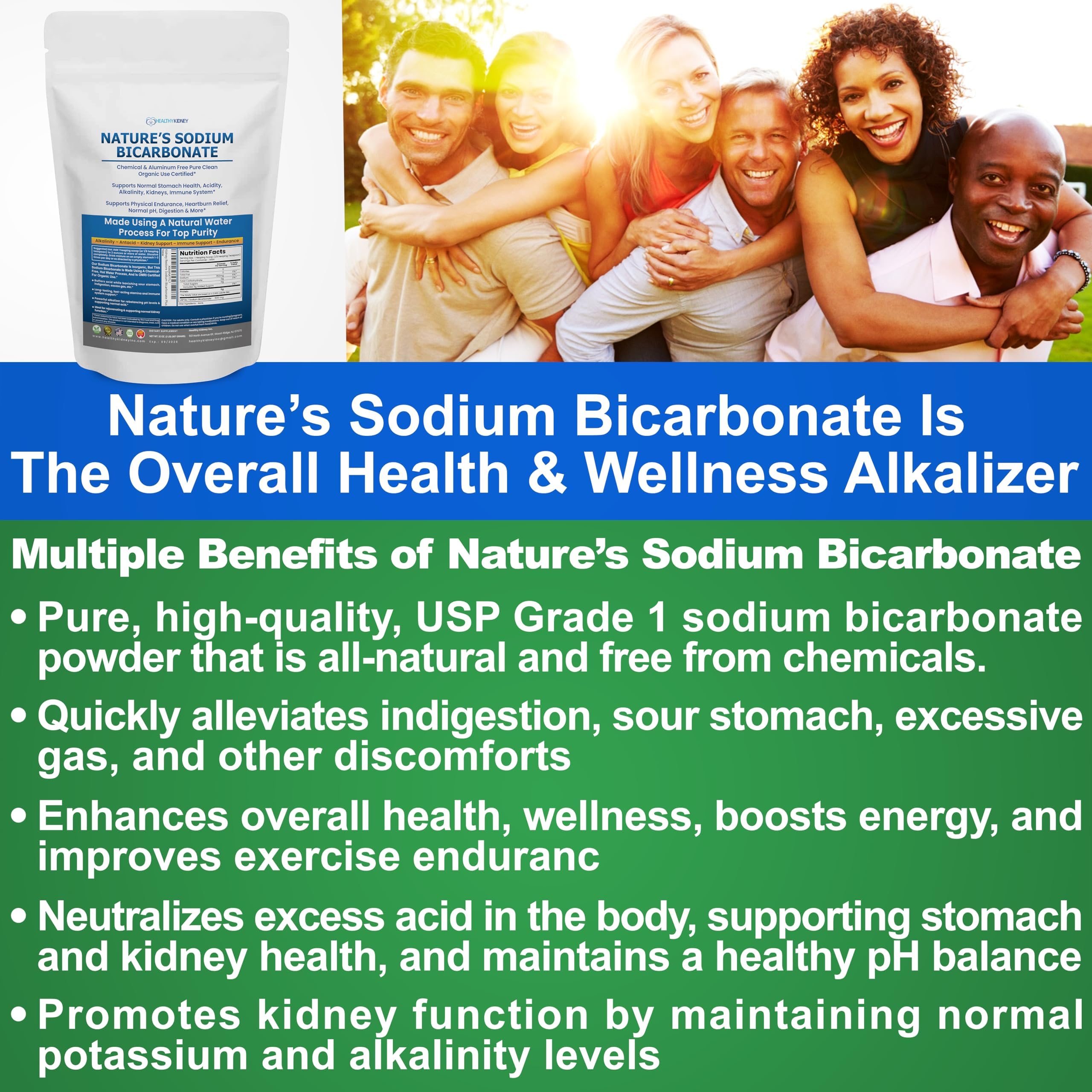 Kidney Restore Nature’s Sodium Bicarbonate - Aluminum-Free Organic Baking Soda (2 lb)