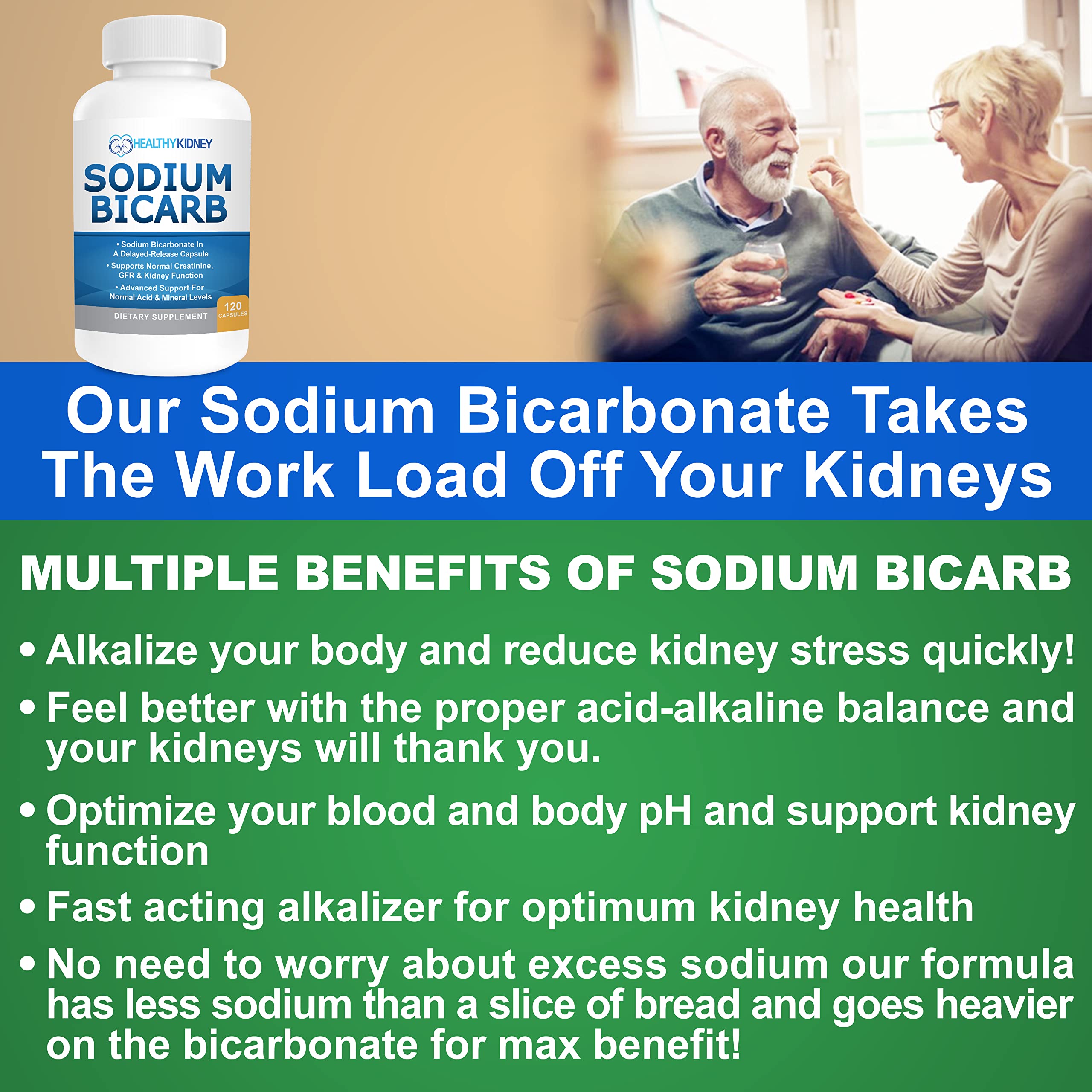 Kidney Restore Sodium Bicarbonate 650mg Capsules | Delayed Release for Kidney Support | 30 Capsules