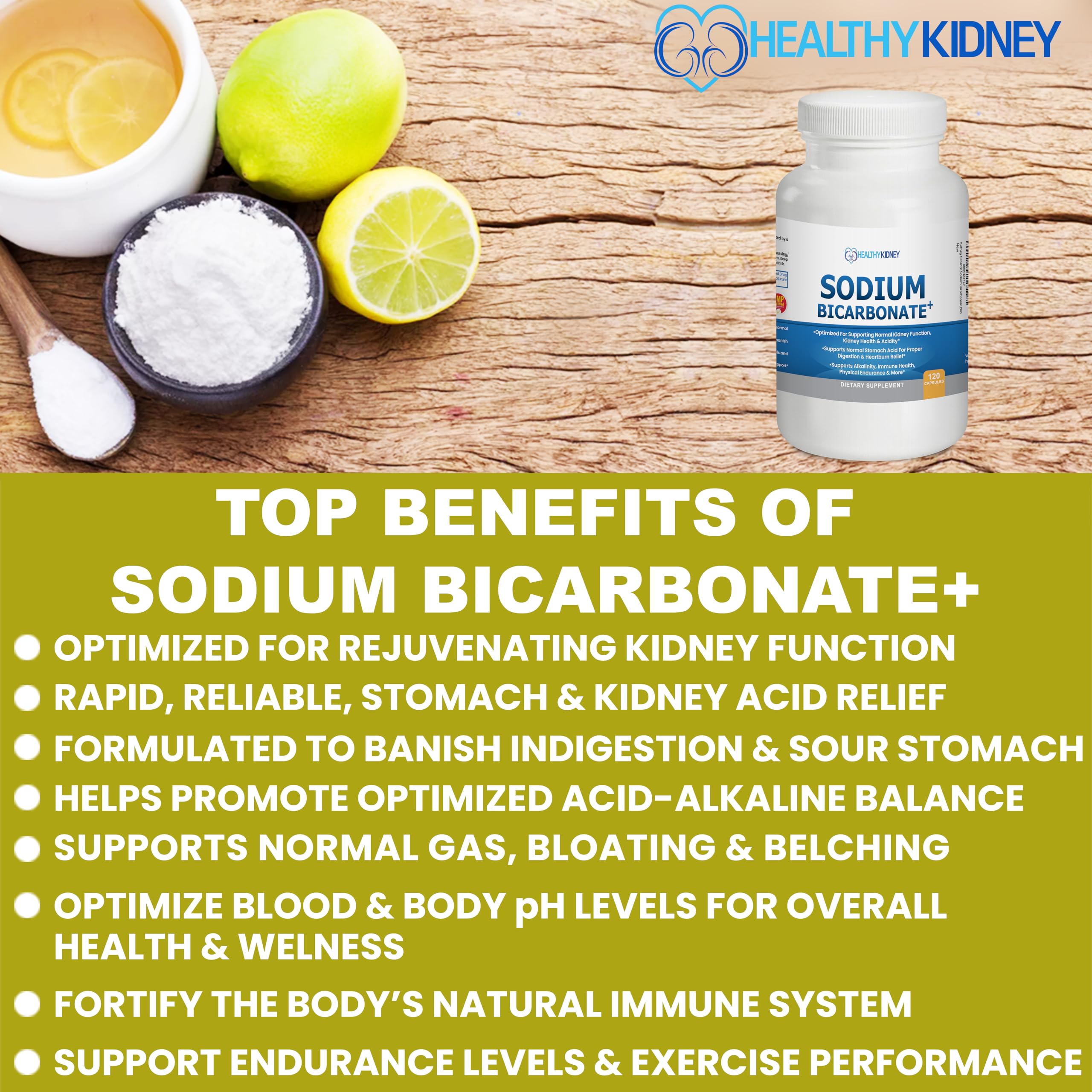 Organic Sodium Bicarbonate 650 mg Capsules | Kidney Restore – Alkaline Support & Fast-Acting Antacid