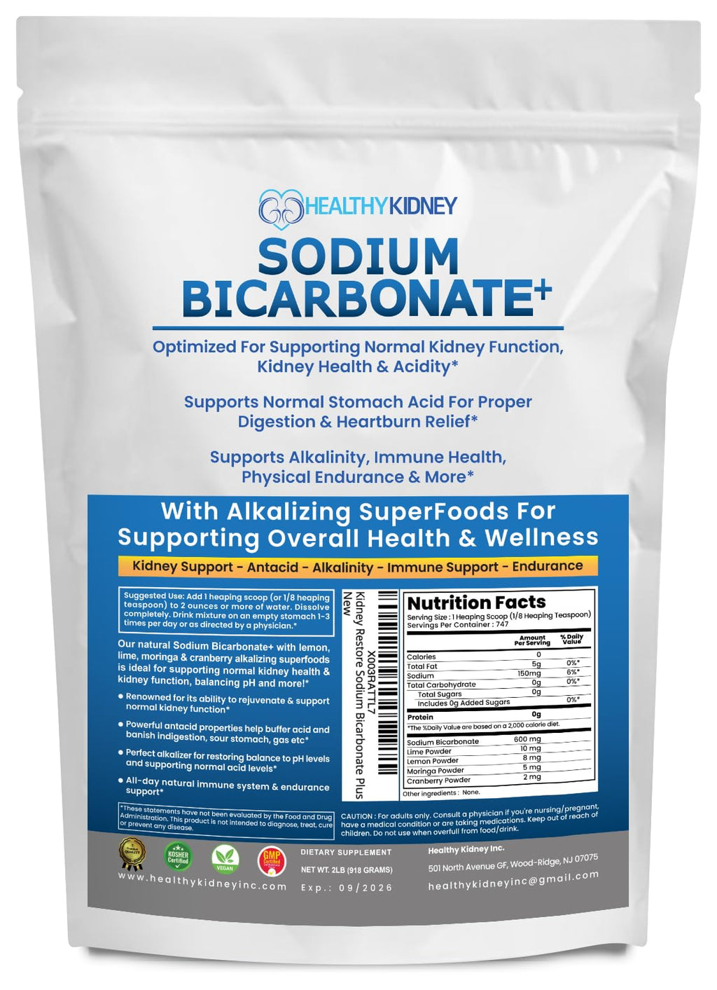 Kidney Restore Organic Sodium Bicarbonate Alkaline Supplement – Kidney Support & Digestive Comfort