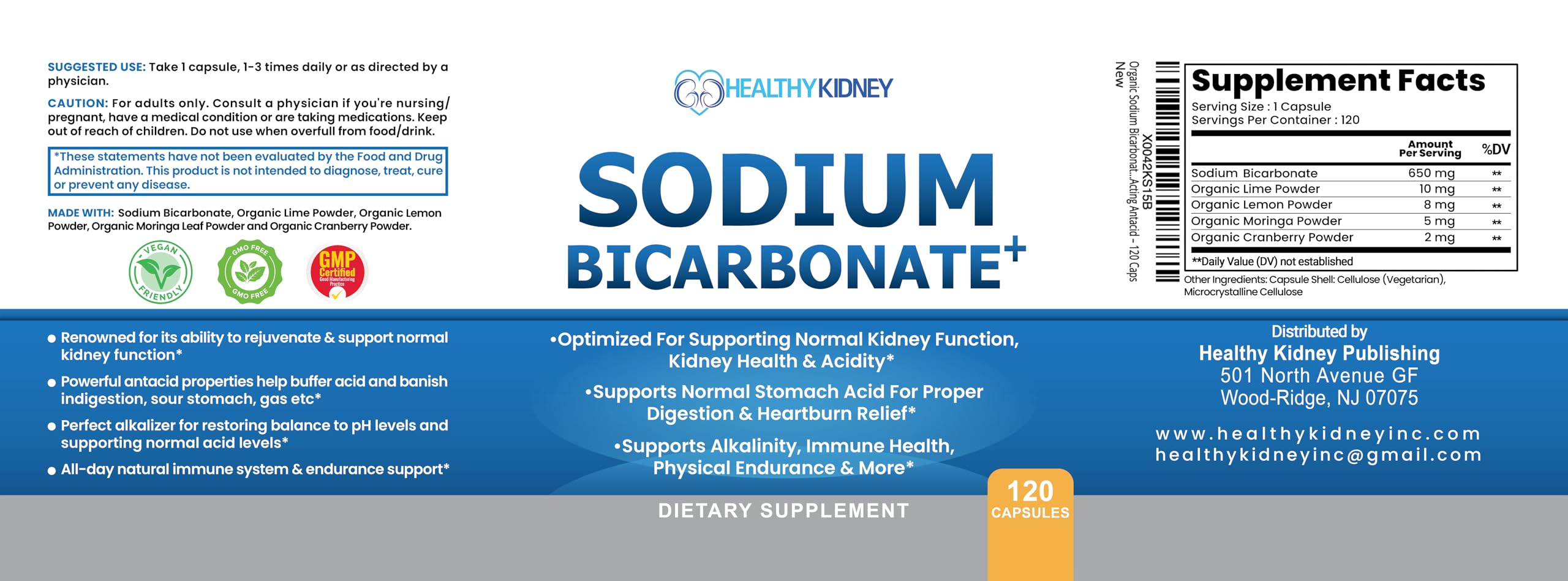 Organic Sodium Bicarbonate 650 mg Capsules | Kidney Restore – Alkaline Support & Fast-Acting Antacid