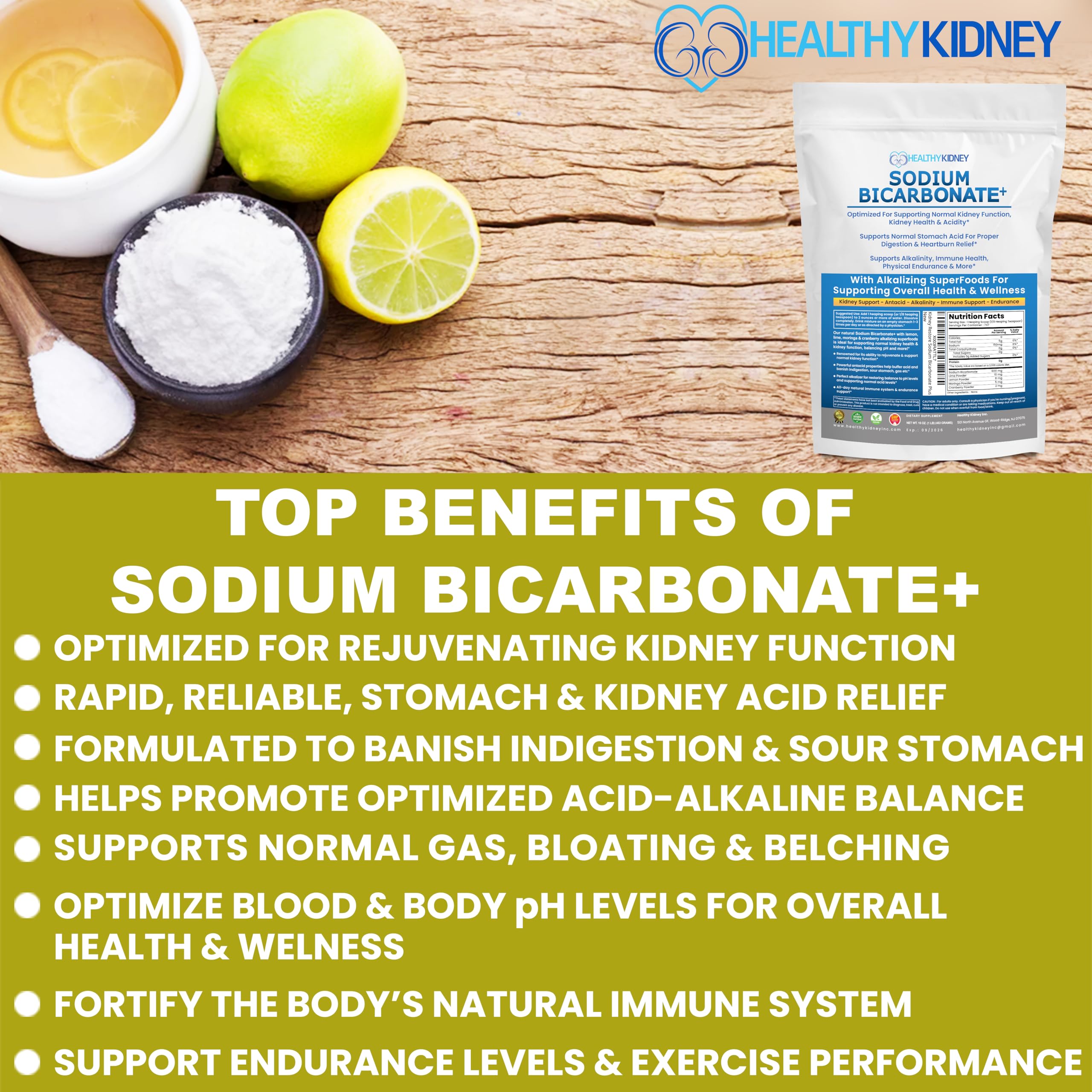 Kidney Restore Organic Sodium Bicarbonate Alkaline Supplement – Kidney Support & Digestive Comfort