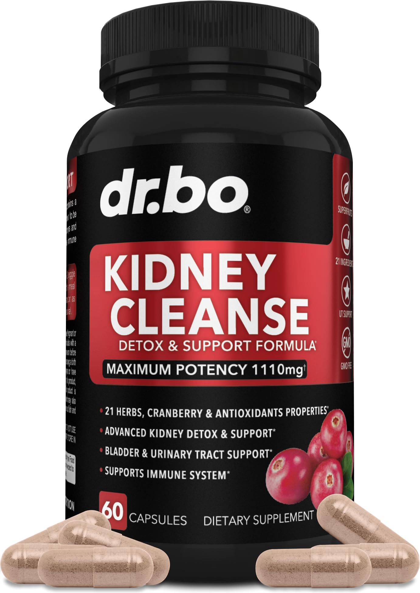 Kidney Cleanse Detox Support Supplement – Cranberry, Juniper Berries, Buchu & Uva Ursi for Kidney & Urinary Tract Health