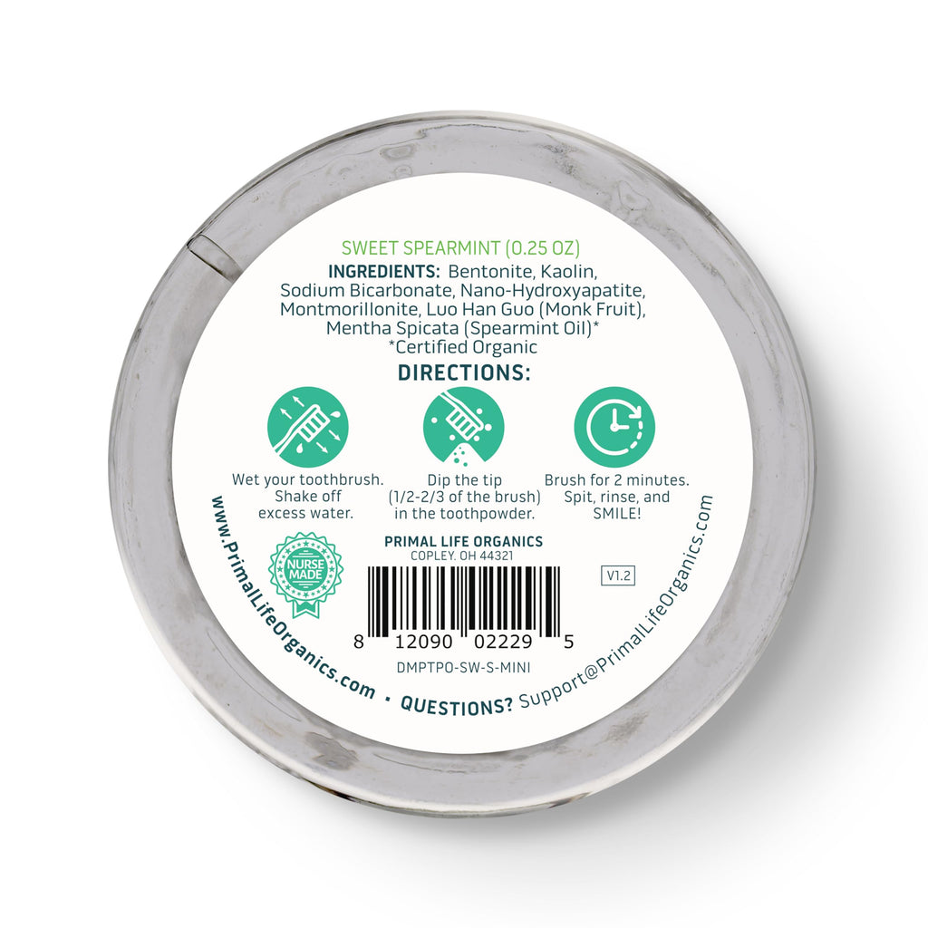Primal Life Organics Dirty Mouth Toothpowder – Sweet Spearmint, 0.25 oz
