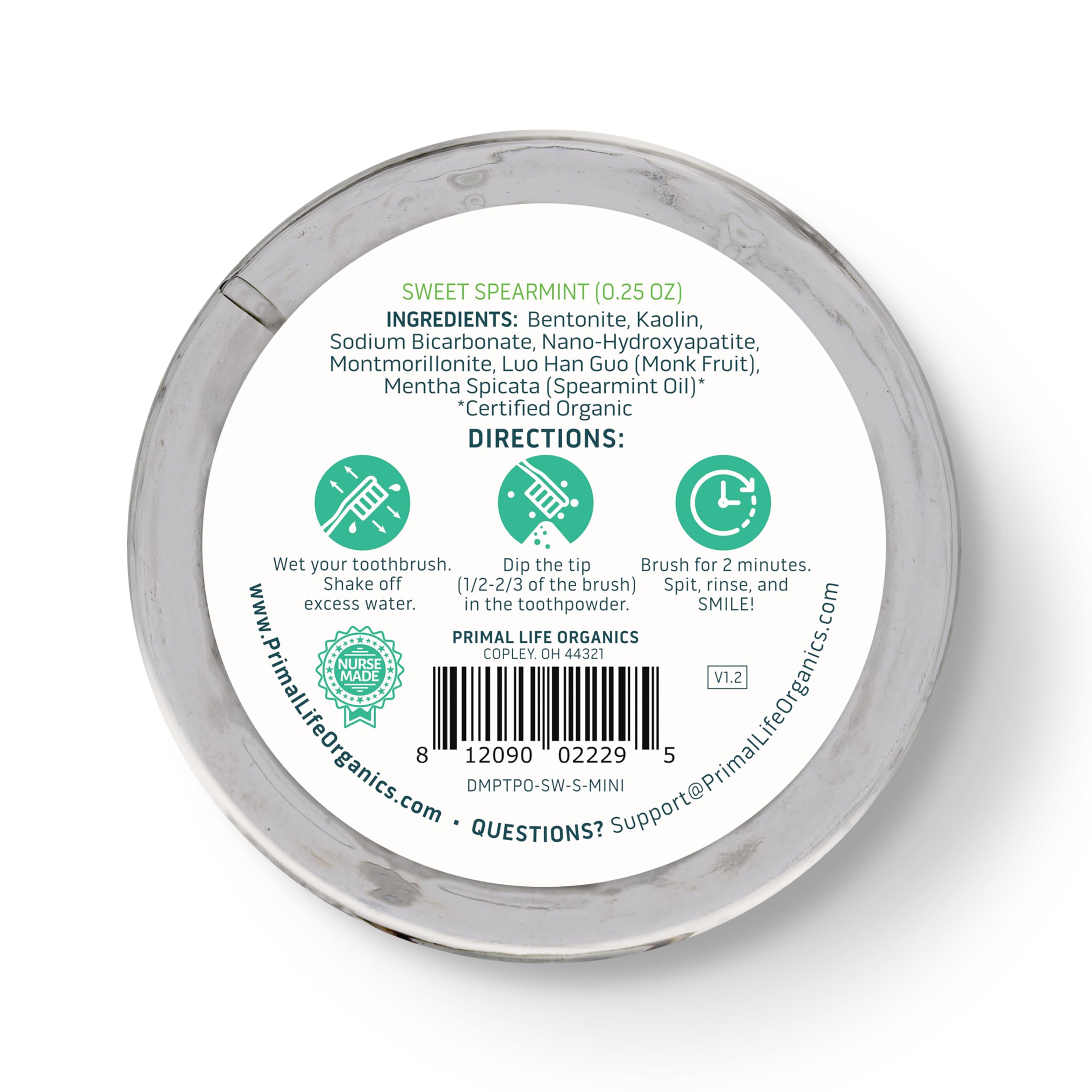 Primal Life Organics Dirty Mouth Toothpowder – Sweet Spearmint, 0.25 oz