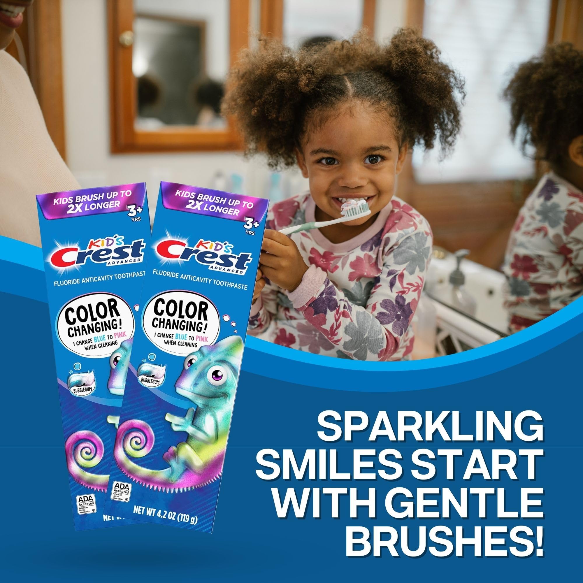 Crest Kids Color Changing Toothpaste Bundle — 2-Pack Bubblegum + VenDesta Squeezer