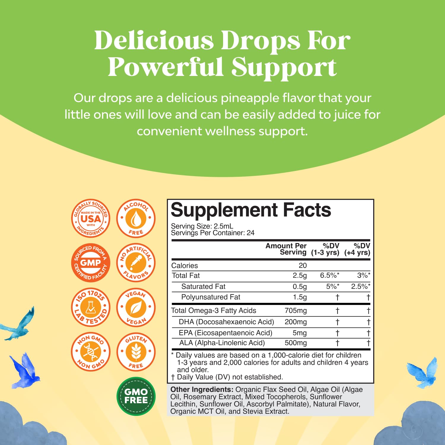 Kids DHA Omega-3 Drops – Brain, Immune & Vision Support | Vegan Fish-Free (2 oz)