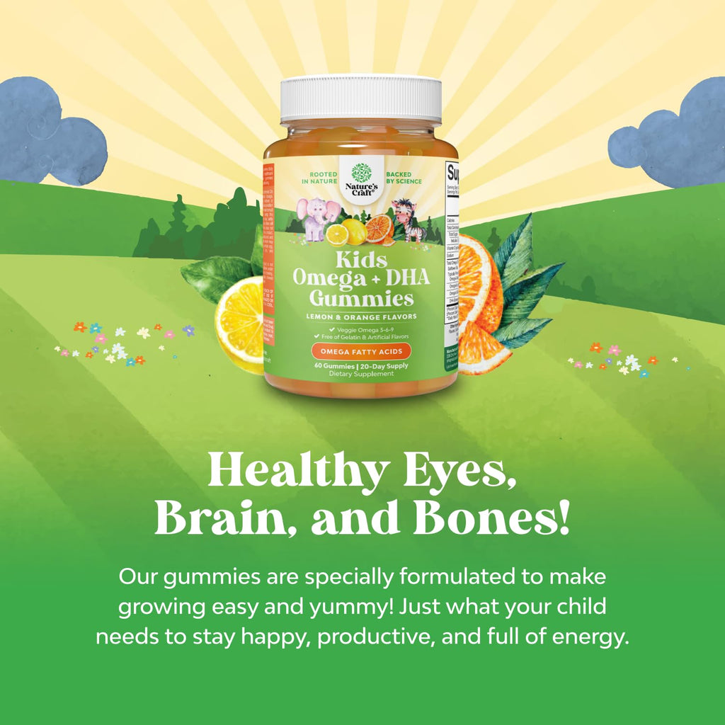 Kids DHA Omega-3 Gummies – Vegan, Fish-Free, Non-GMO | 60 Chews for Brain & Vision