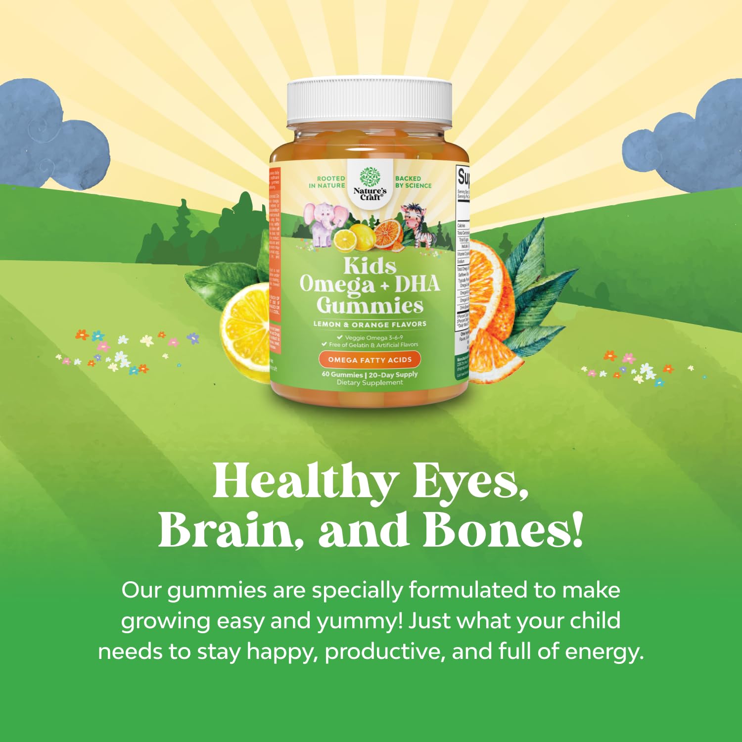Kids DHA Omega-3 Gummies – Vegan, Fish-Free, Non-GMO | 60 Chews for Brain & Vision
