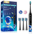 Kids Electric Toothbrush – Rechargeable Sonic Timer, 3 Modes, 4 Heads (Astronaut Black)