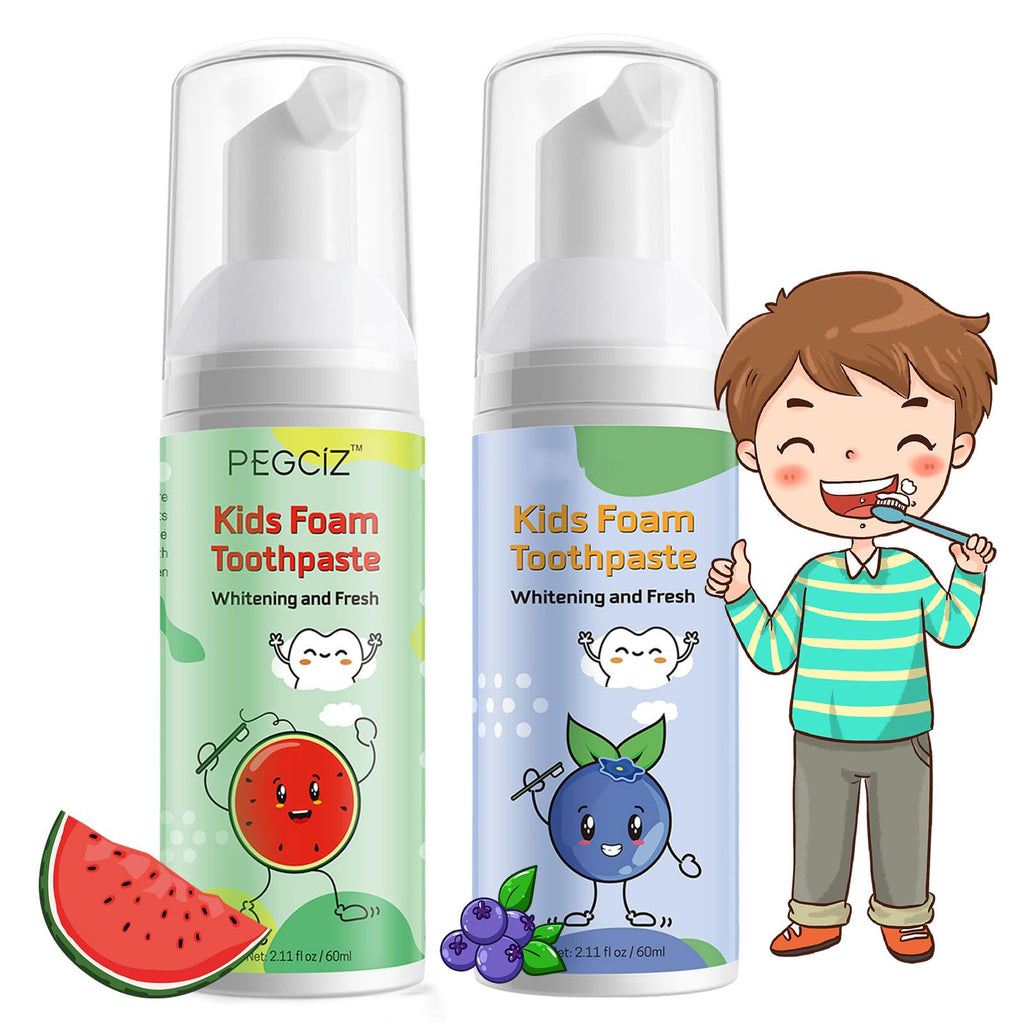 Kids Foam Toothpaste with Fruit Flavor - Low Fluoride Anti-Cavity (60ml x 2) | 360° Care
