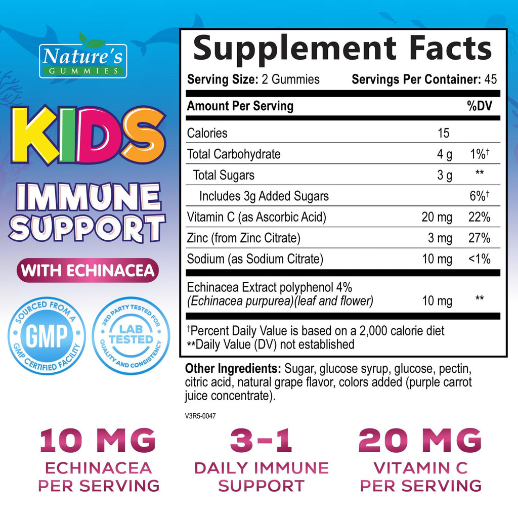 Kids Immune Support Gummies – Vitamins C, Zinc & Echinacea (90 Gummies) | Non-GMO, Gluten-Free & Vegan