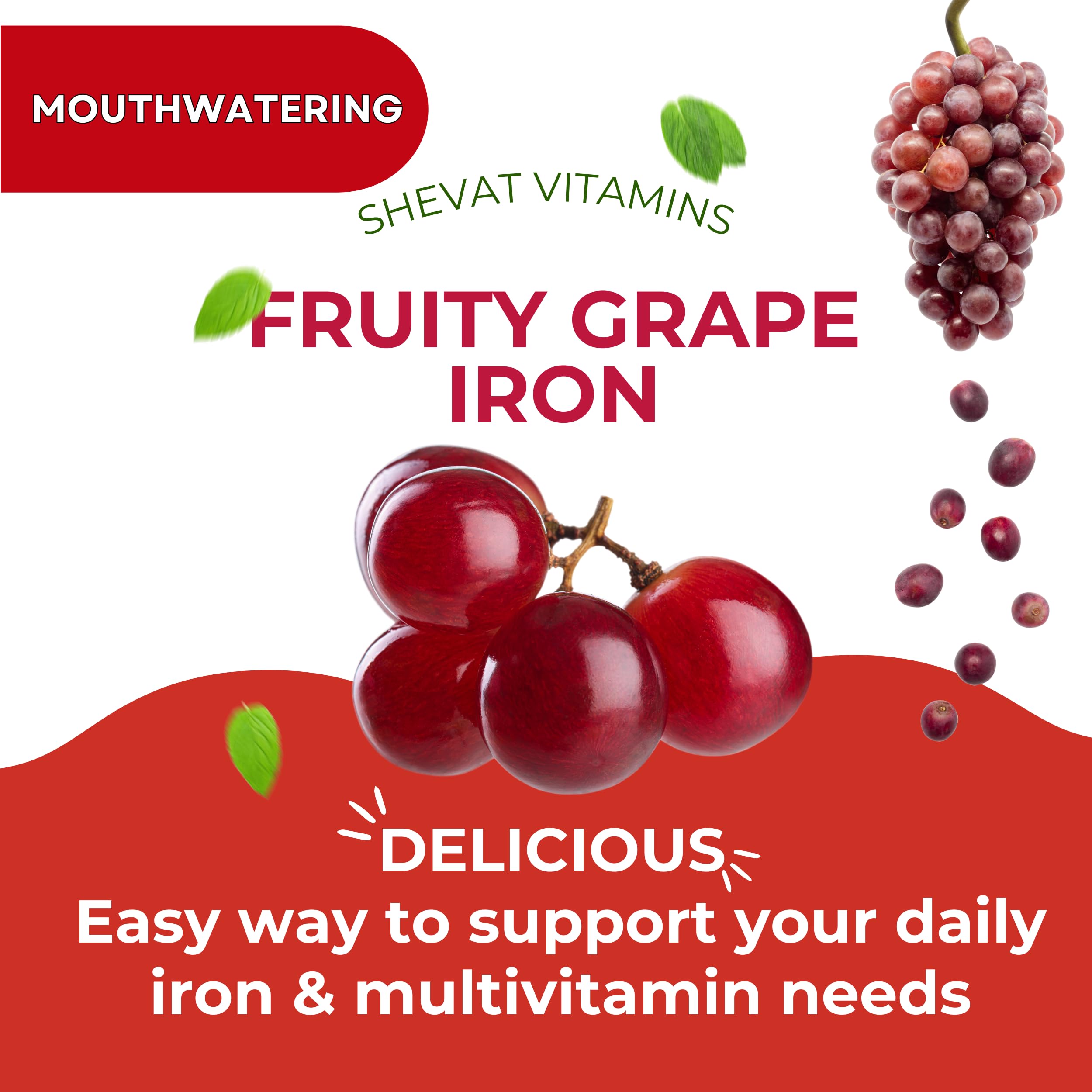 Made in USA 90 Iron Gummies for Women – Vegan, Gluten Free & Immune Support (Grape)