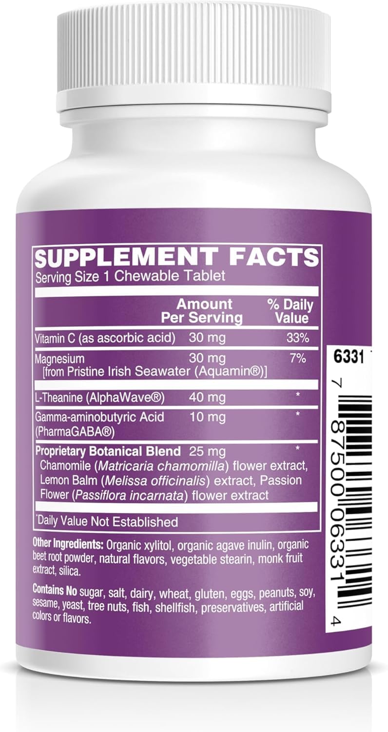 Kids Magnesium Chewable Tablets – Sugar-Free, Melatonin-Free Calm & Focus Support (60 Count)