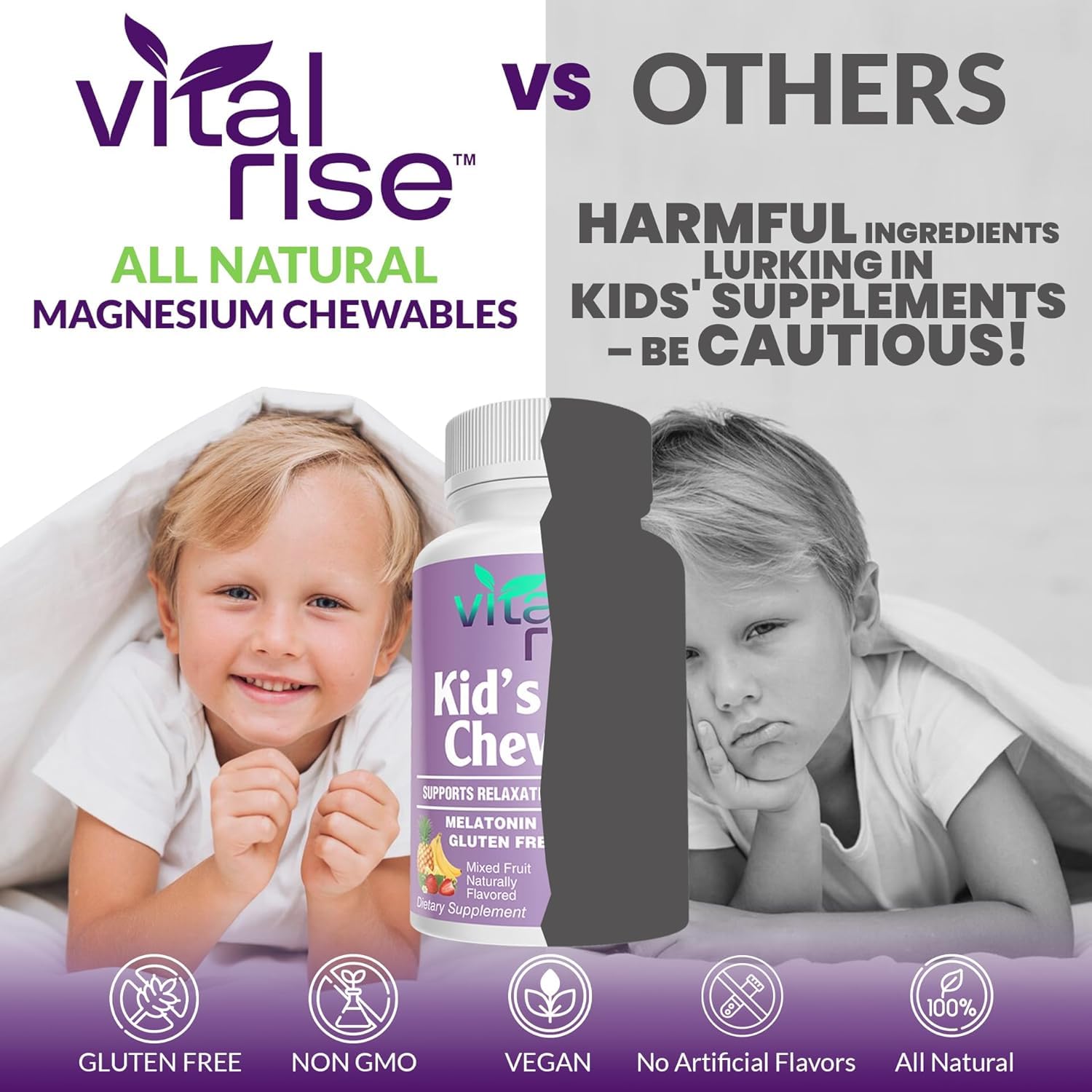 Kids Magnesium Chewable Tablets – Sugar-Free, Melatonin-Free Calm & Focus Support (60 Count)