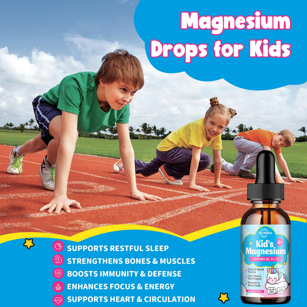 Kids Magnesium Glycinate Drops with Omega-3 & Vitamins - Sleep, Calm, Focus (Strawberry)