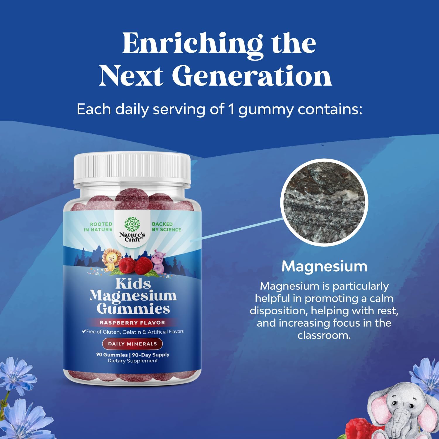 Kids Magnesium Gummies – Calm, Raspberry Flavor (Mg Citrate) – 90 Count