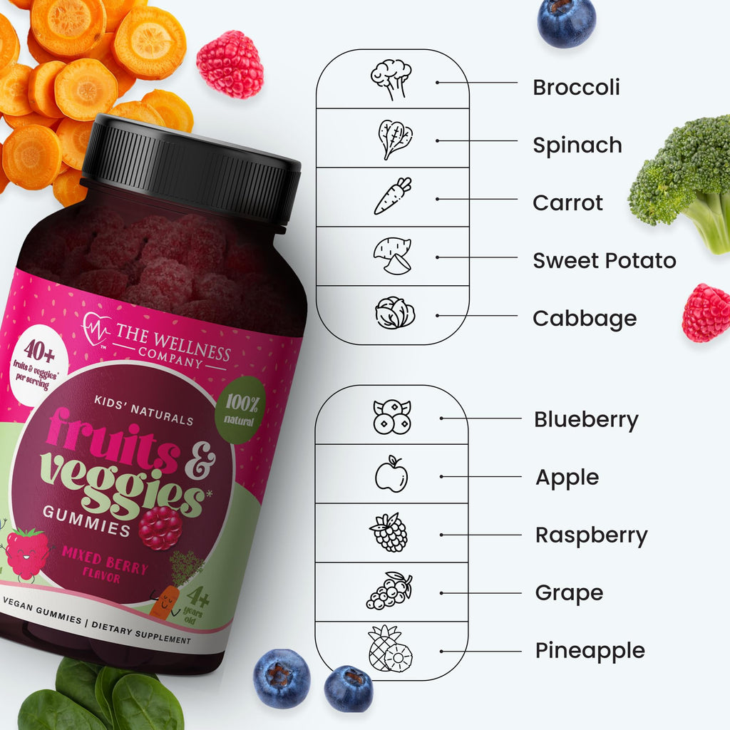 The Wellness Company Kids' Naturals Fruits & Veggies Gummies – Daily Nutrition Support | 60ct (1 Month Supply)