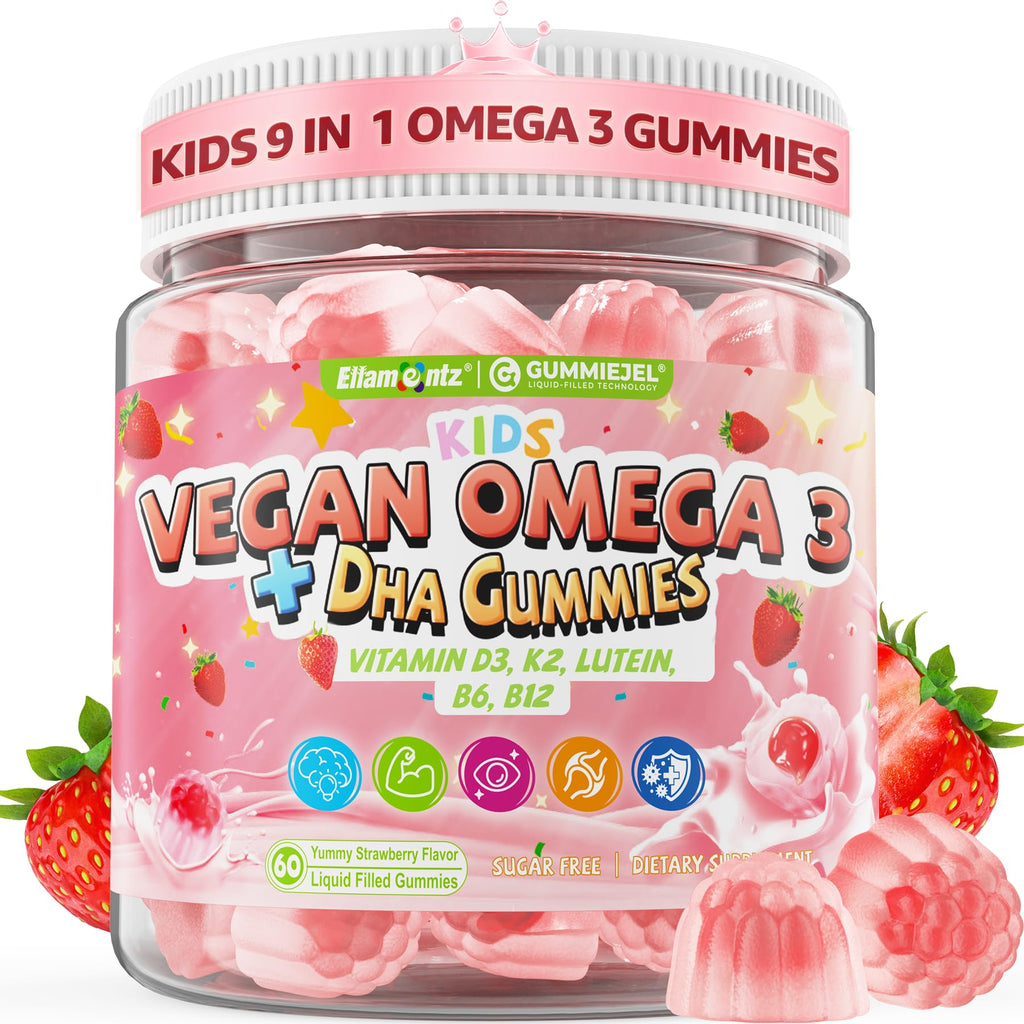 Kids Omega 3 Gummies 4+ | DHA, D3, K2, C, B6, Methyl B12 | Sugar Free | No Fish Taste | 60 Gummies