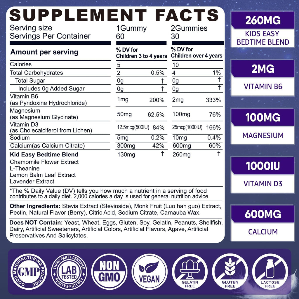 Kids Sleep Gummies - Melatonin-Free Sleep Aid with Magnesium Glycinate