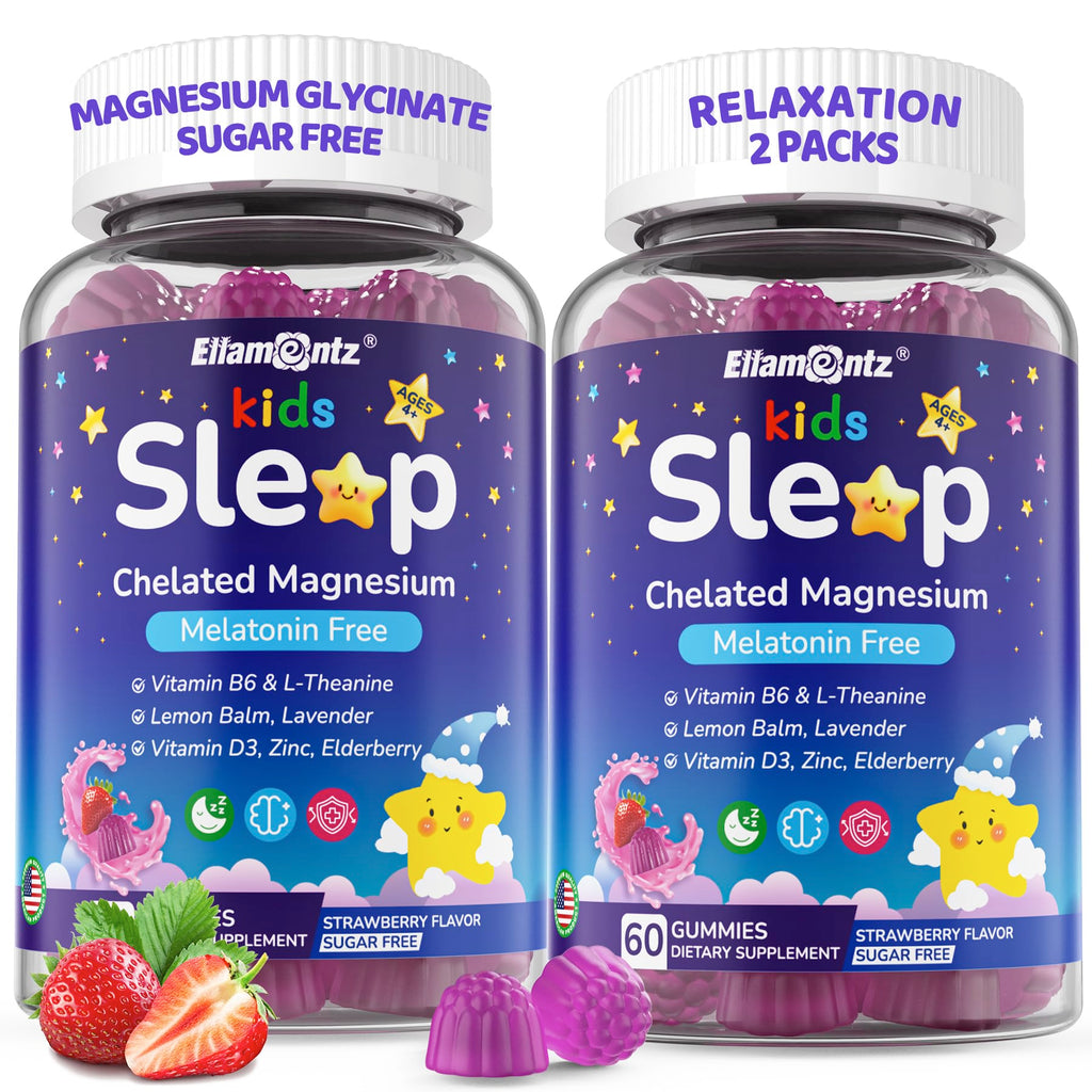 Kids Sleep Gummies - NO Melatonin Sleep Aid with Magnesium Glycinate, Magnesium Malate, L-Theanine, Lavender, B6, Zinc, D3K2 | 2-Pack