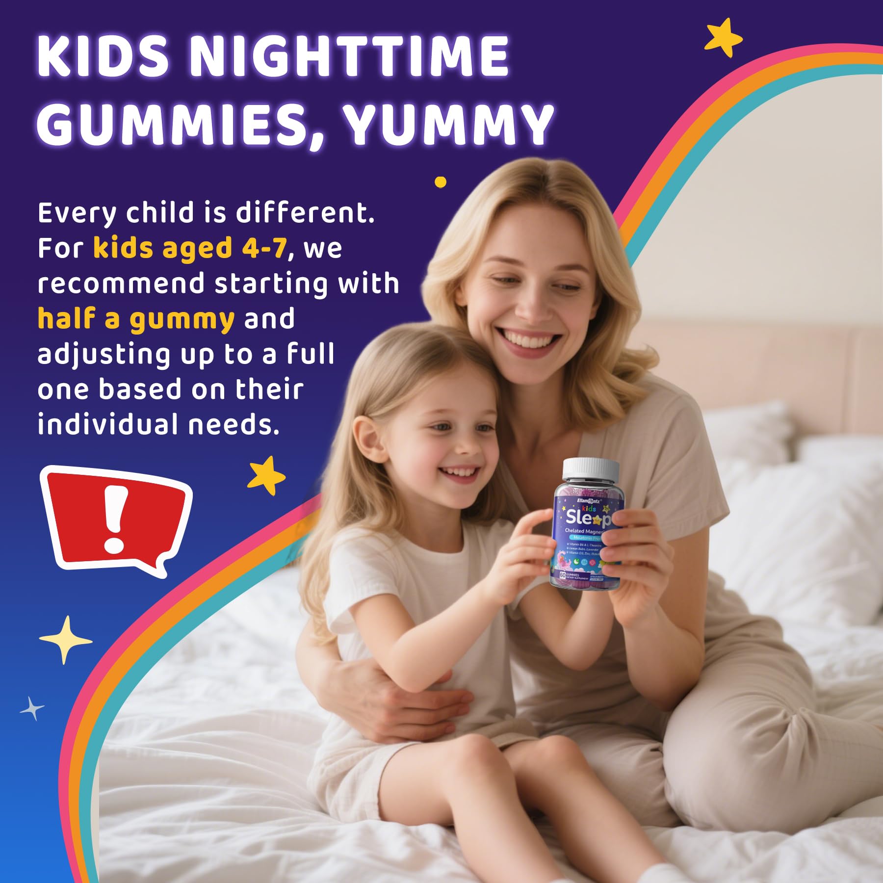 Kids Sleep Gummies - NO Melatonin Sleep Aid with Magnesium Glycinate, Magnesium Malate, L-Theanine, Lavender, B6, Zinc, D3K2 | 2-Pack