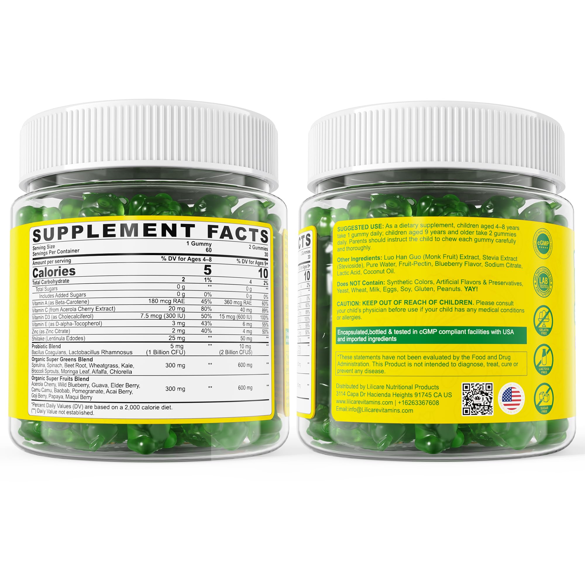 Kids Super Greens Gummies – 2 Pack, Immunity & Gut Health, 20+ Fruits & Veggies, Sugar Free