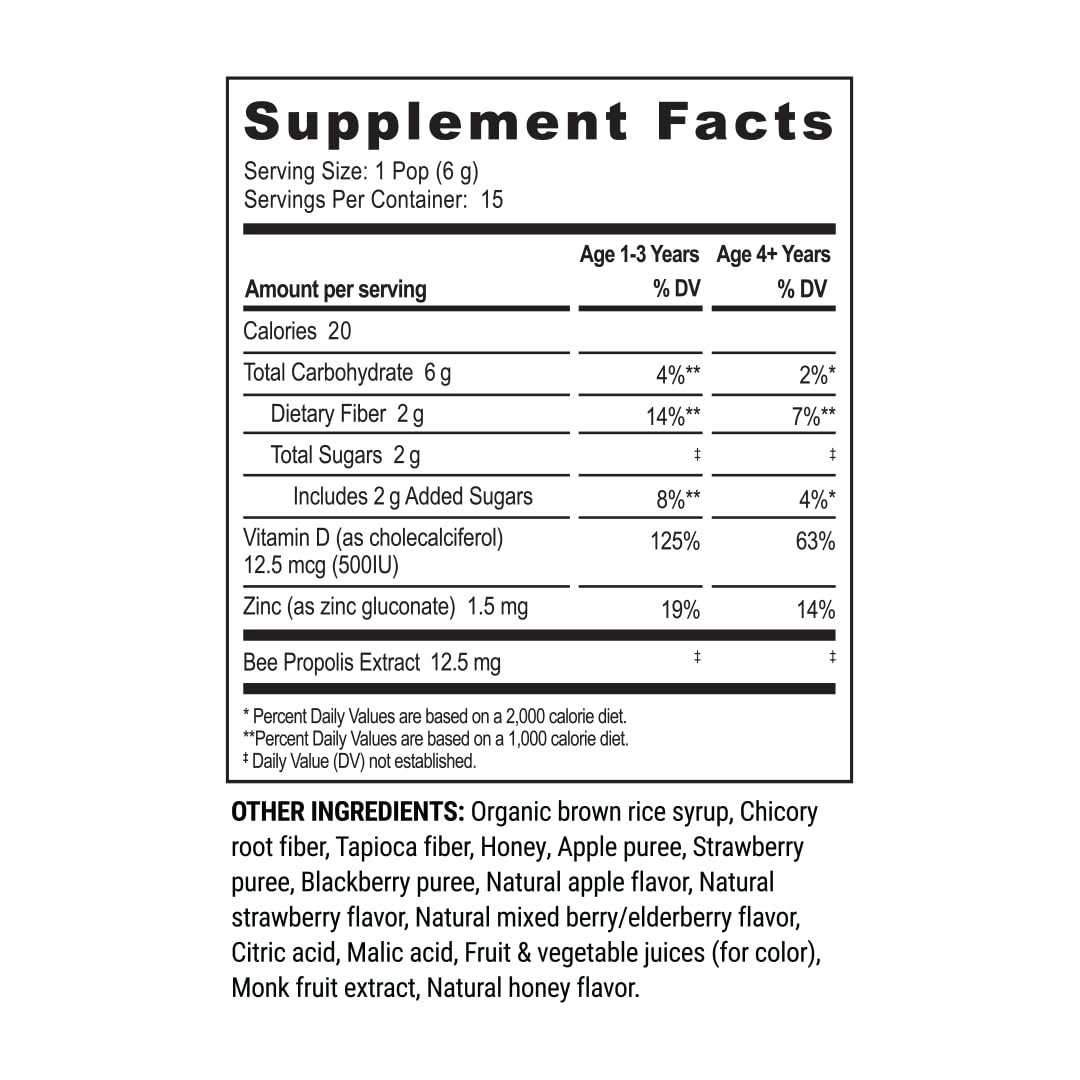 Kids Throat Soothing Lollipops by Beekeeper's Naturals — Doctor Formulated Immune Support, Vitamin D & Honey, 15 ct