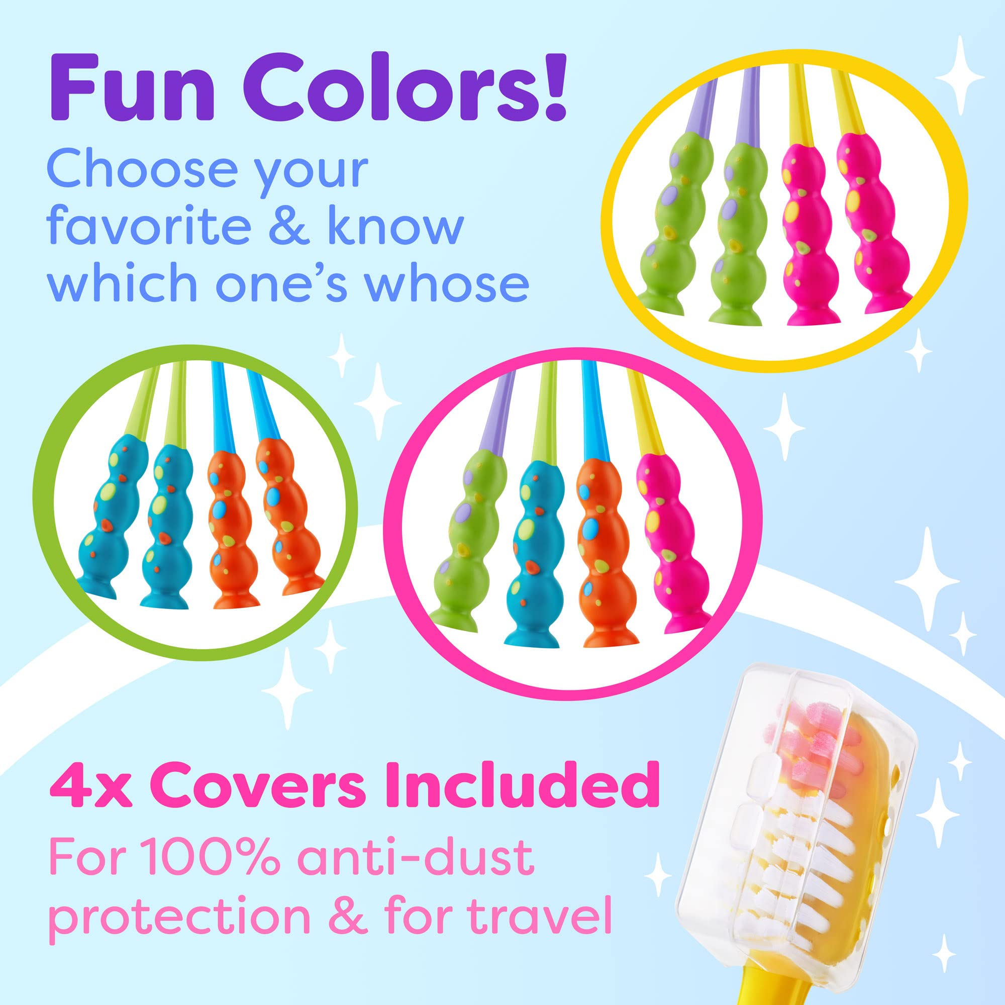 Kids Toothbrush 4 Pack - Soft Bristles with Suction Cup & Child-Sized Heads (3-10 Years)