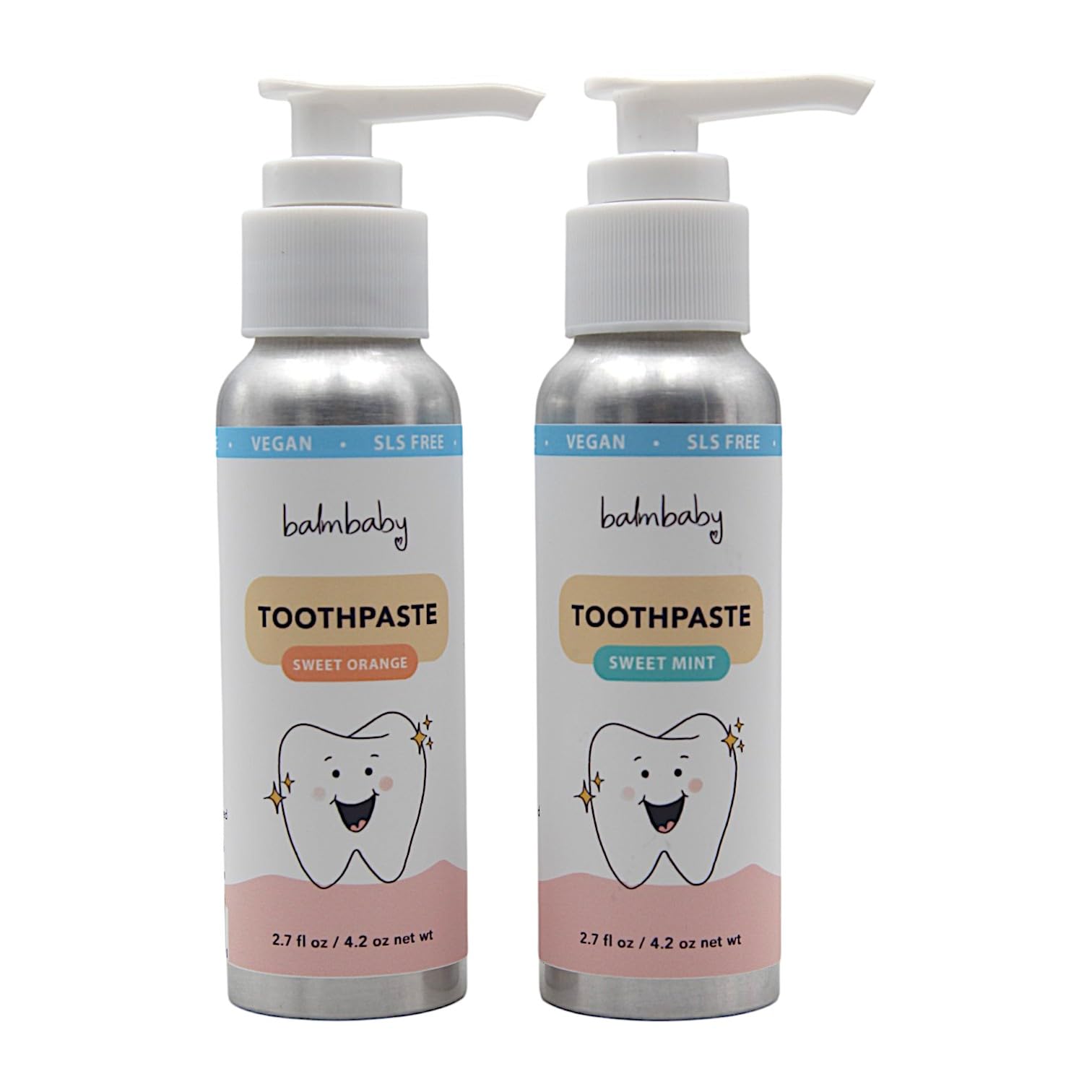 Kids Fluoride Free Toothpaste with Xylitol - Pump Bottle 2 Pack (Mint & Orange)