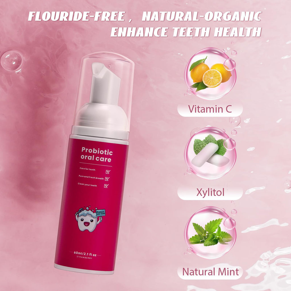 Kids Foam Toothpaste Fluoride Free - Watermelon & Strawberry Mint for U-Shaped Toothbrush