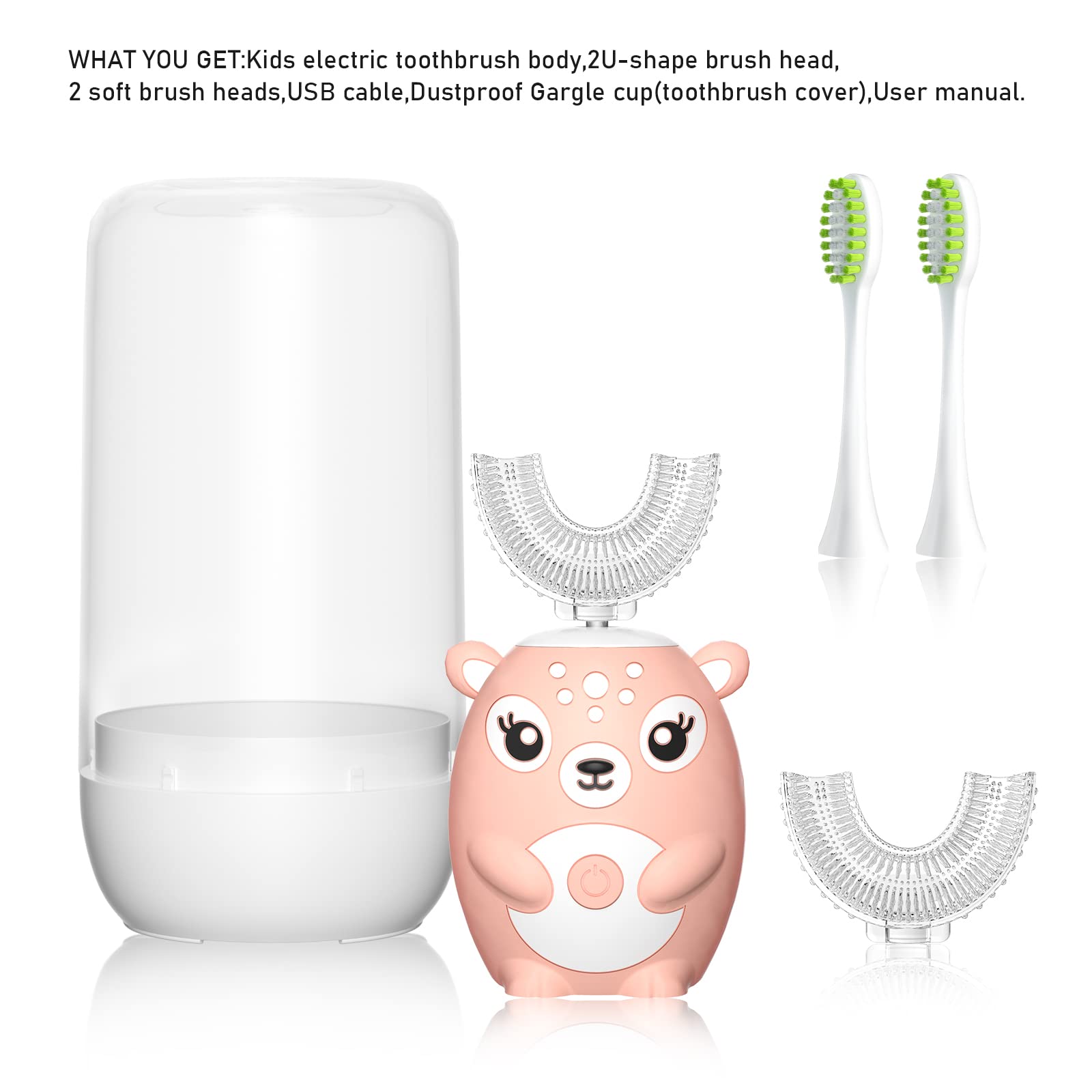 Kids U-Shaped Sonic Electric Toothbrush – 4 Heads, 6 Modes, Cartoon Deer Design