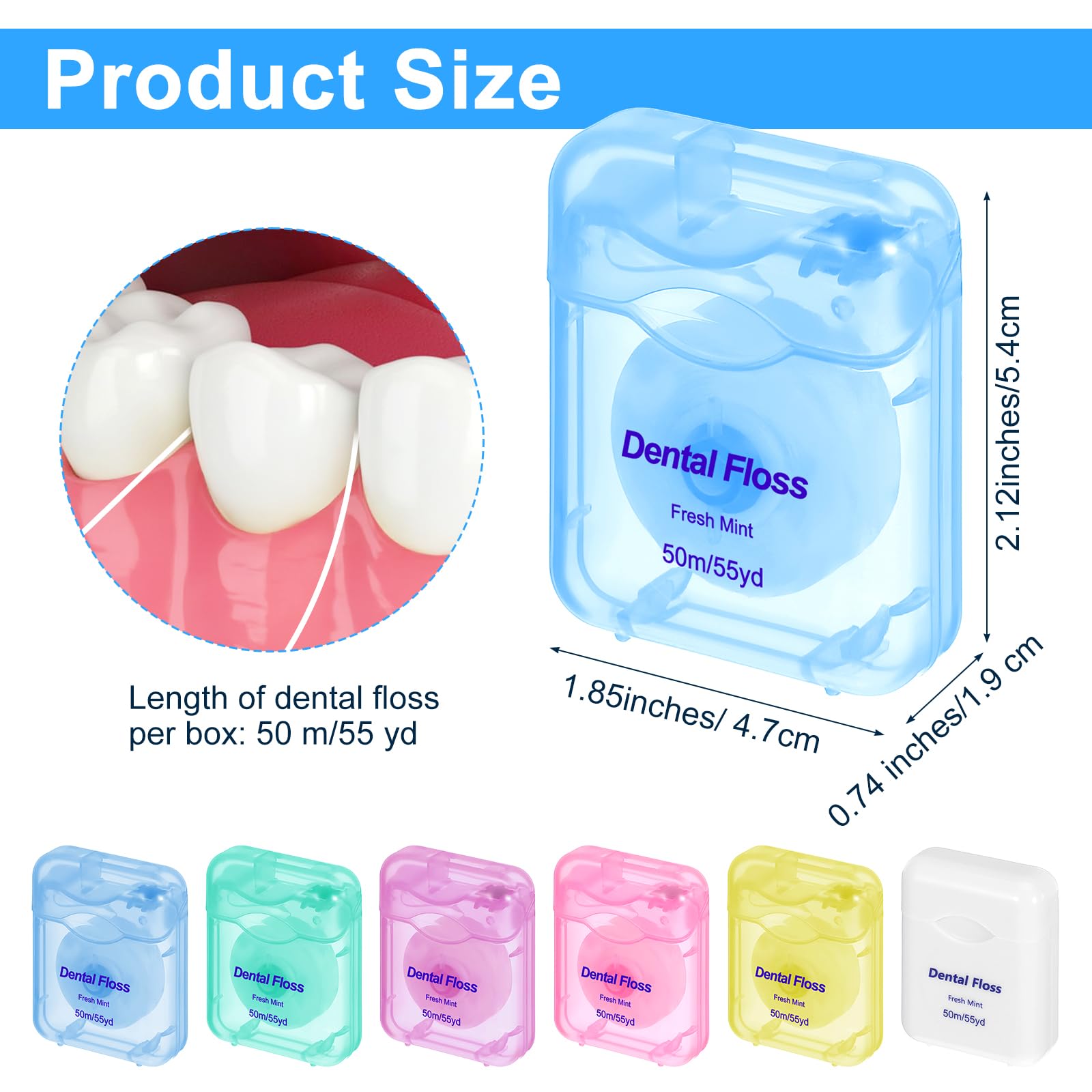 Kifmurase 60Pcs Dental Floss – Mint Flavored Travel Floss, 50m Each, 6 Colors
