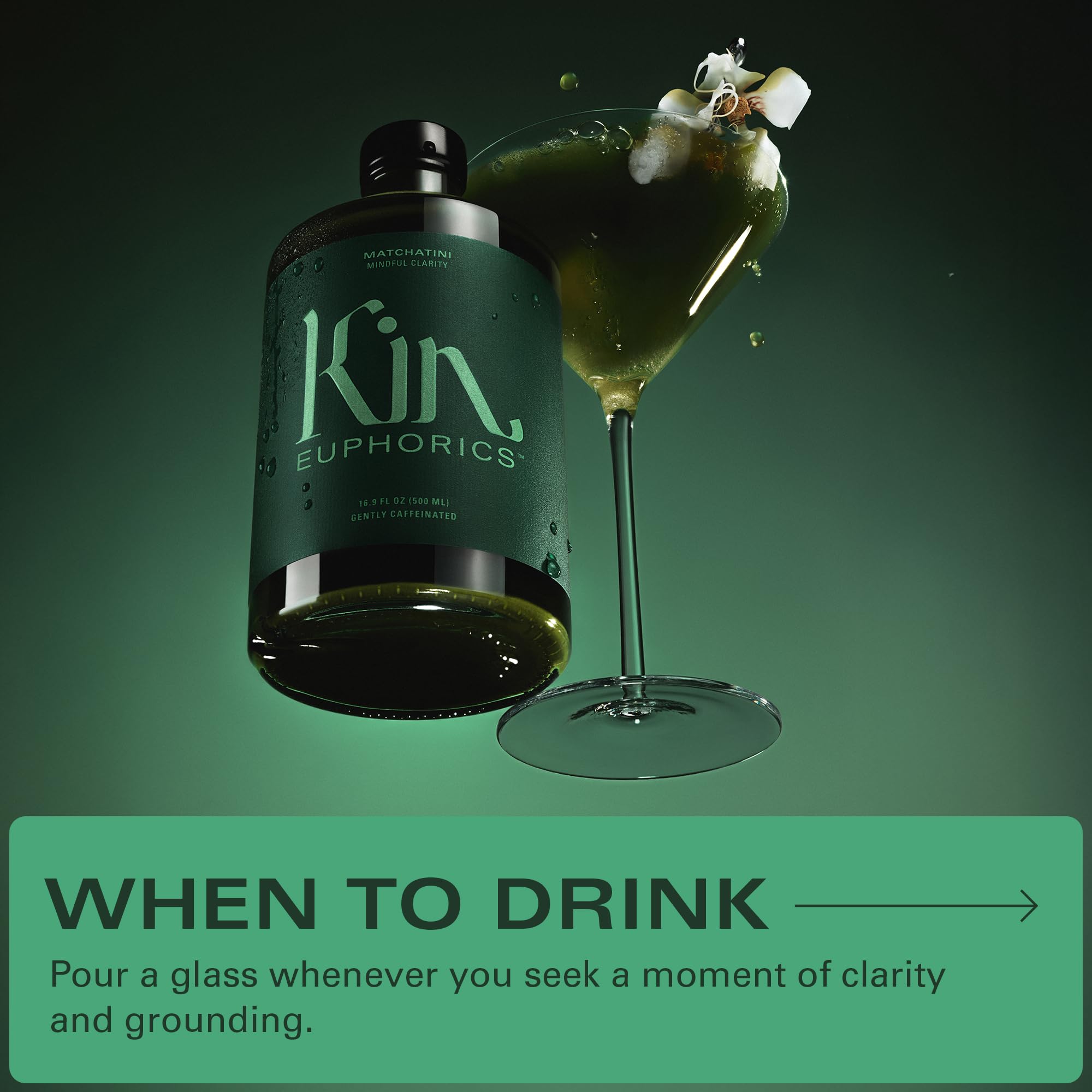 Kin Euphorics Matchatini | Non-Alcoholic Matcha Cocktail with Adaptogens, Nootropics, Botanicals | Vanilla, Maple & Tart Finish | 16.9 fl oz