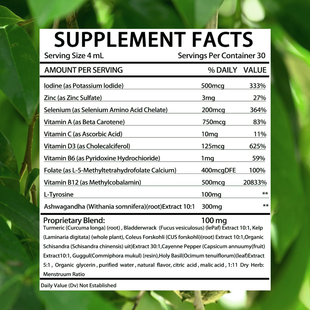 Kindled Thyroid Support Drops – Selenium, Zinc, Iodine, L-Tyrosine & Ashwagandha | 4 oz
