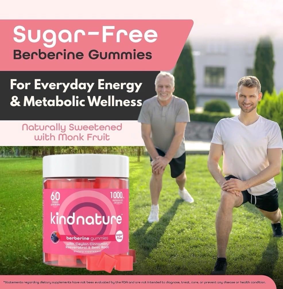 KINDNATURE Berberine Gummies 1000mg - Sugar-Free Vegan for Blood Sugar & Metabolism